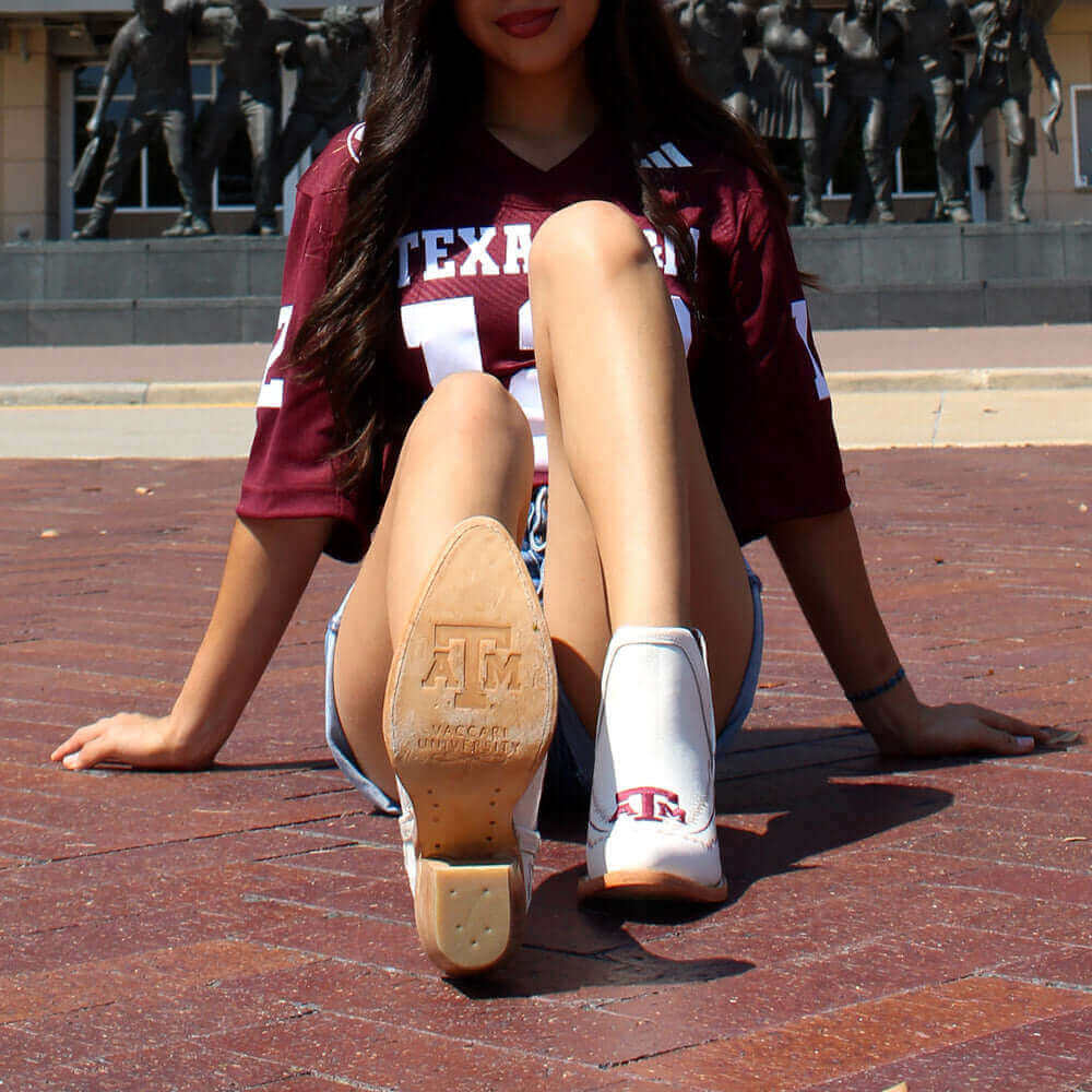 Women's Texas A&M White Cowgirl Booties Natlaie by Vaccari University