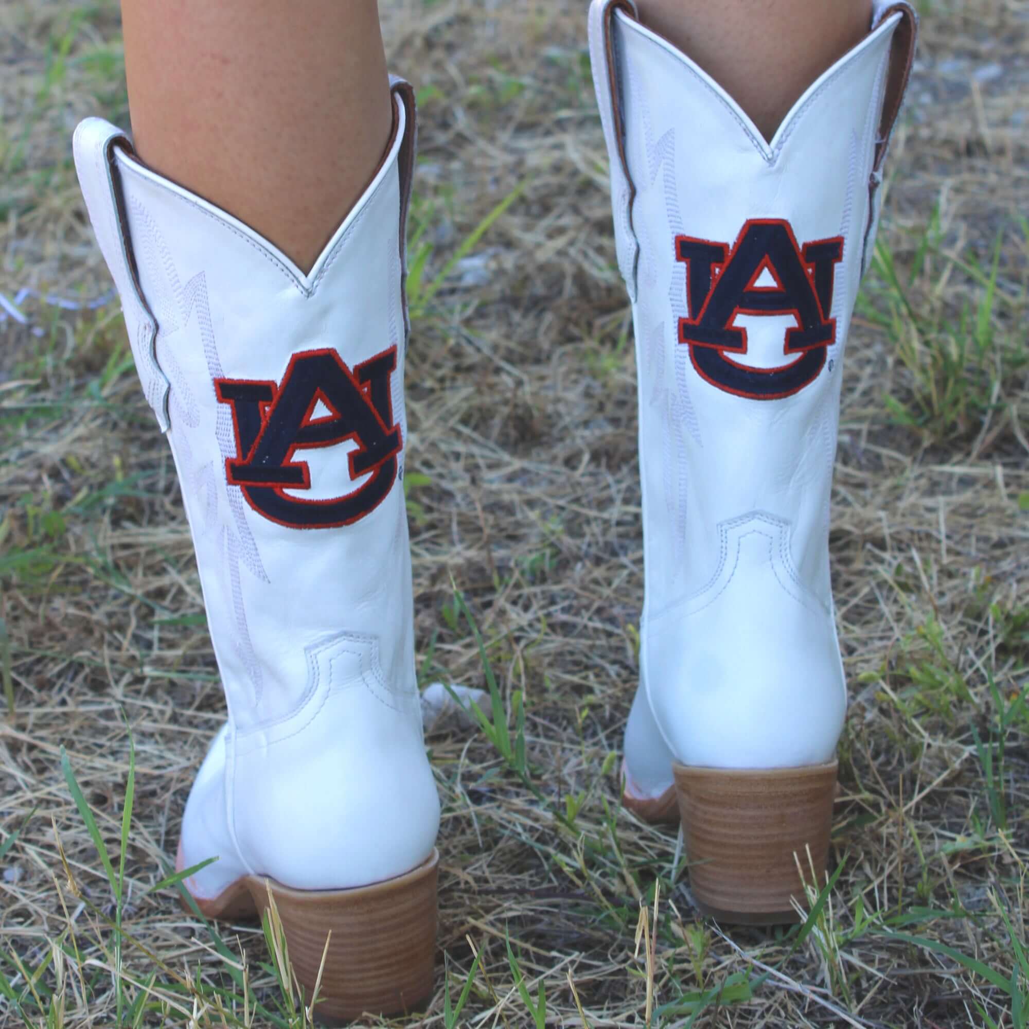Women's Auburn University Tigers All White Pointed Toe Cowgirl Boots Leighton Vaccari University
