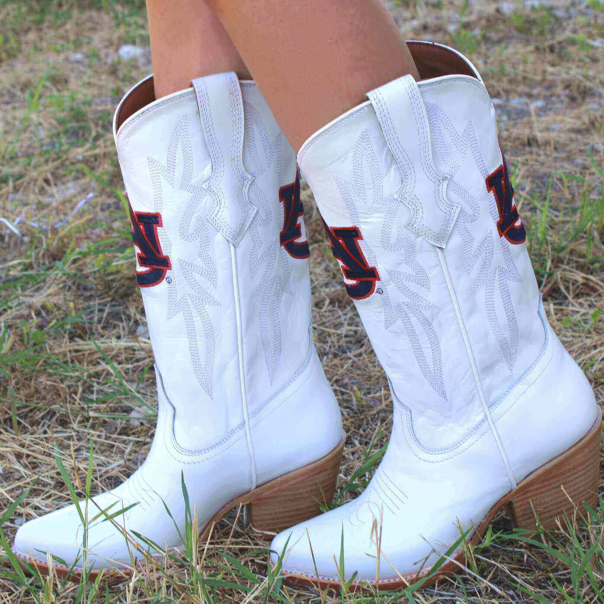 Women's Auburn University Tigers All White Pointed Toe Cowgirl Boots Leighton Vaccari University