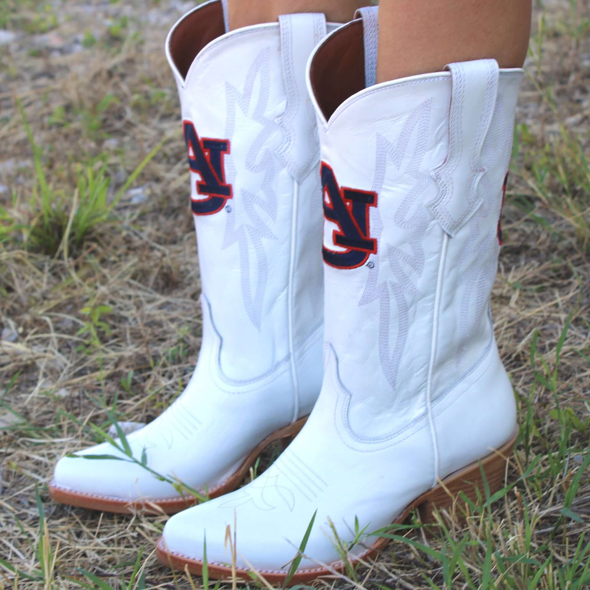 Women's Auburn University Tigers All White Pointed Toe Cowgirl Boots Leighton Vaccari University
