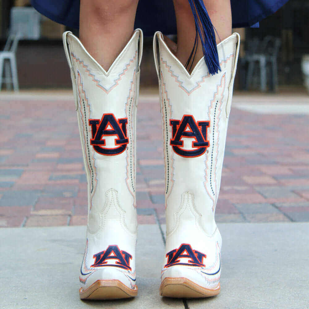Women's Auburn University Tigers Bone Snip Toe Cowgirl Boots Naomi by Vaccari