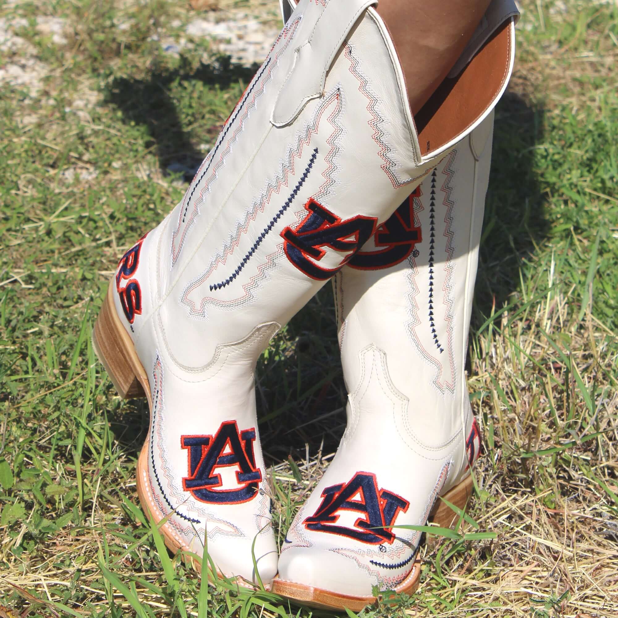 Women's Auburn University Tigers Bone Snip Toe Cowgirl Boots Naomi by Vaccari
