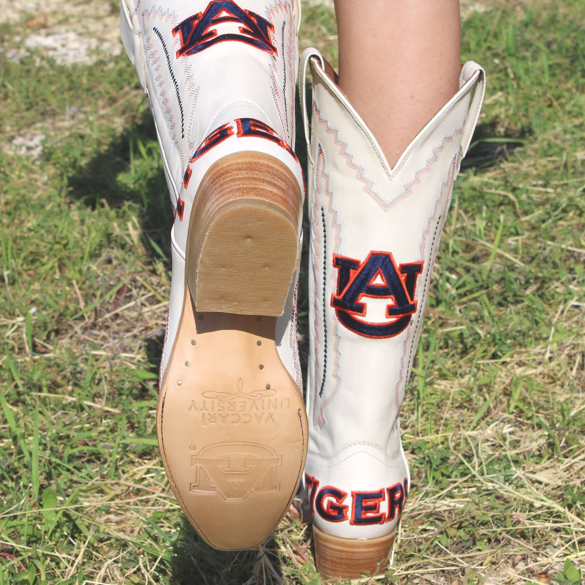 Women's Auburn University Tigers Bone Snip Toe Cowgirl Boots Naomi by Vaccari