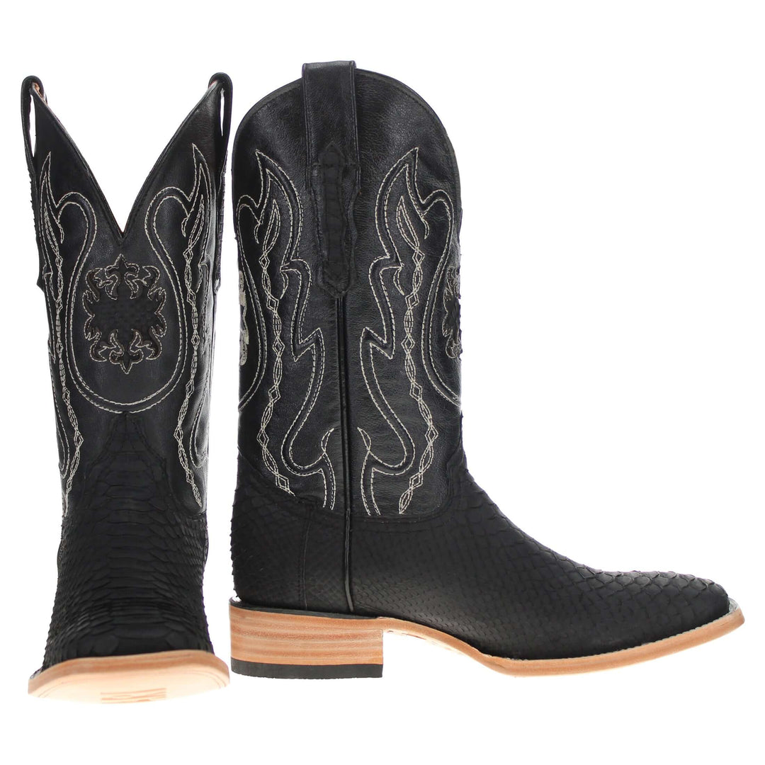 Mens Black Python Snake Leather Square Toe Cowboy Boots by Vaccari Core