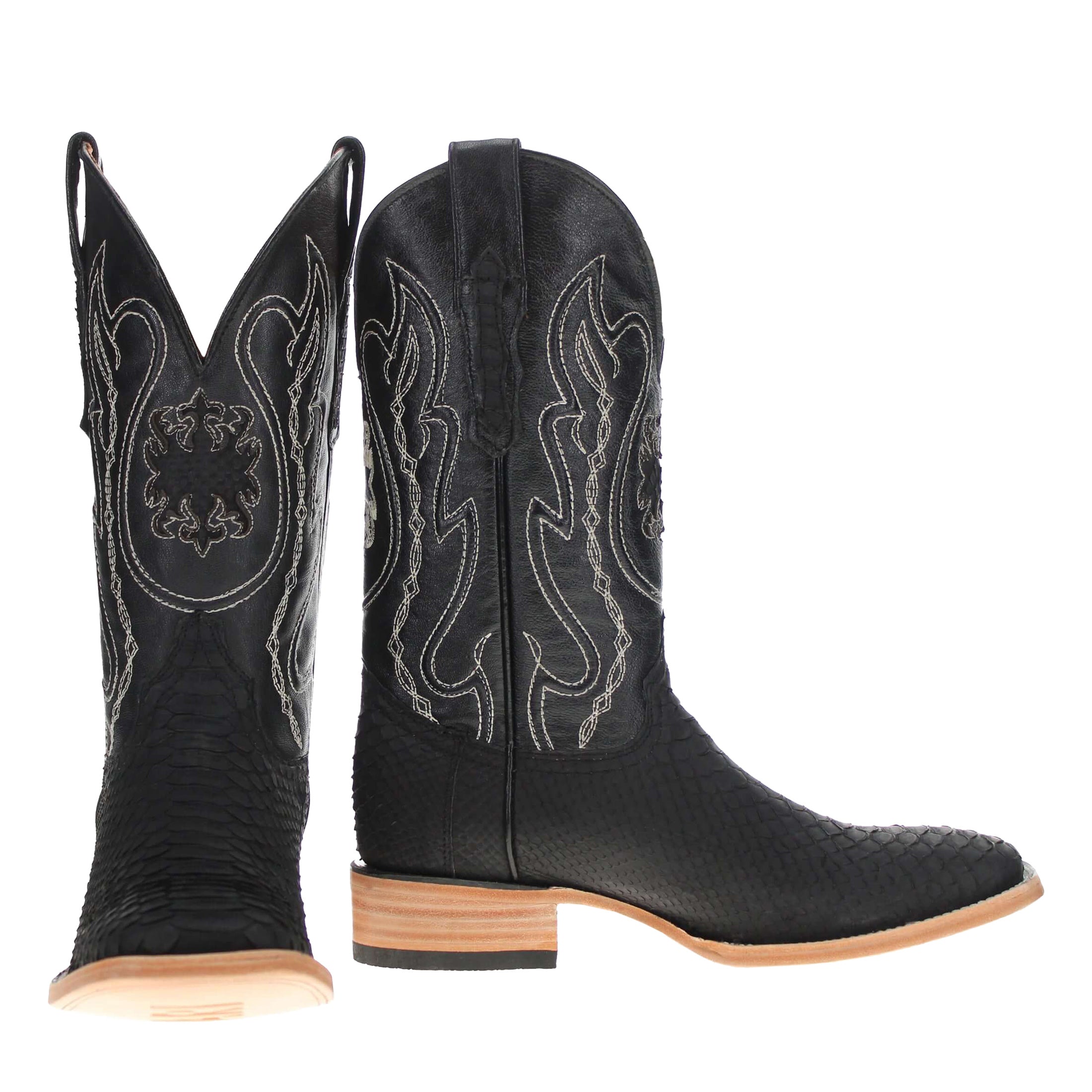 Mens Black Python Snake Leather Square Toe Cowboy Boots by Vaccari Core