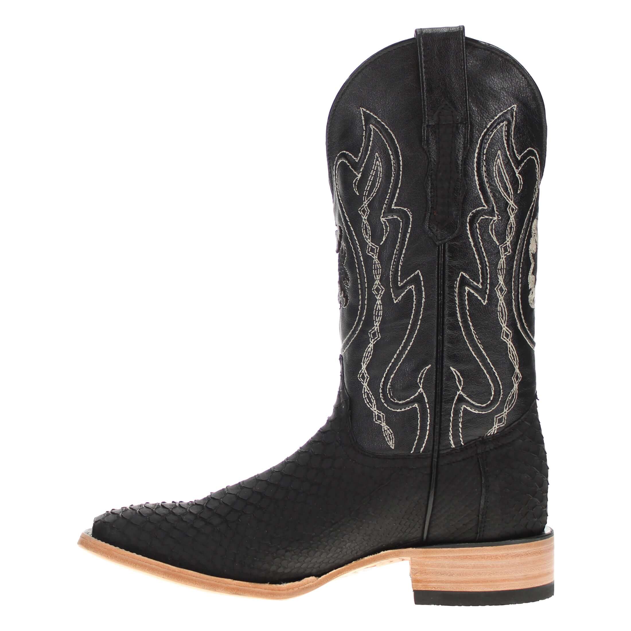 Mens Black Python Snake Leather Square Toe Cowboy Boots by Vaccari Core