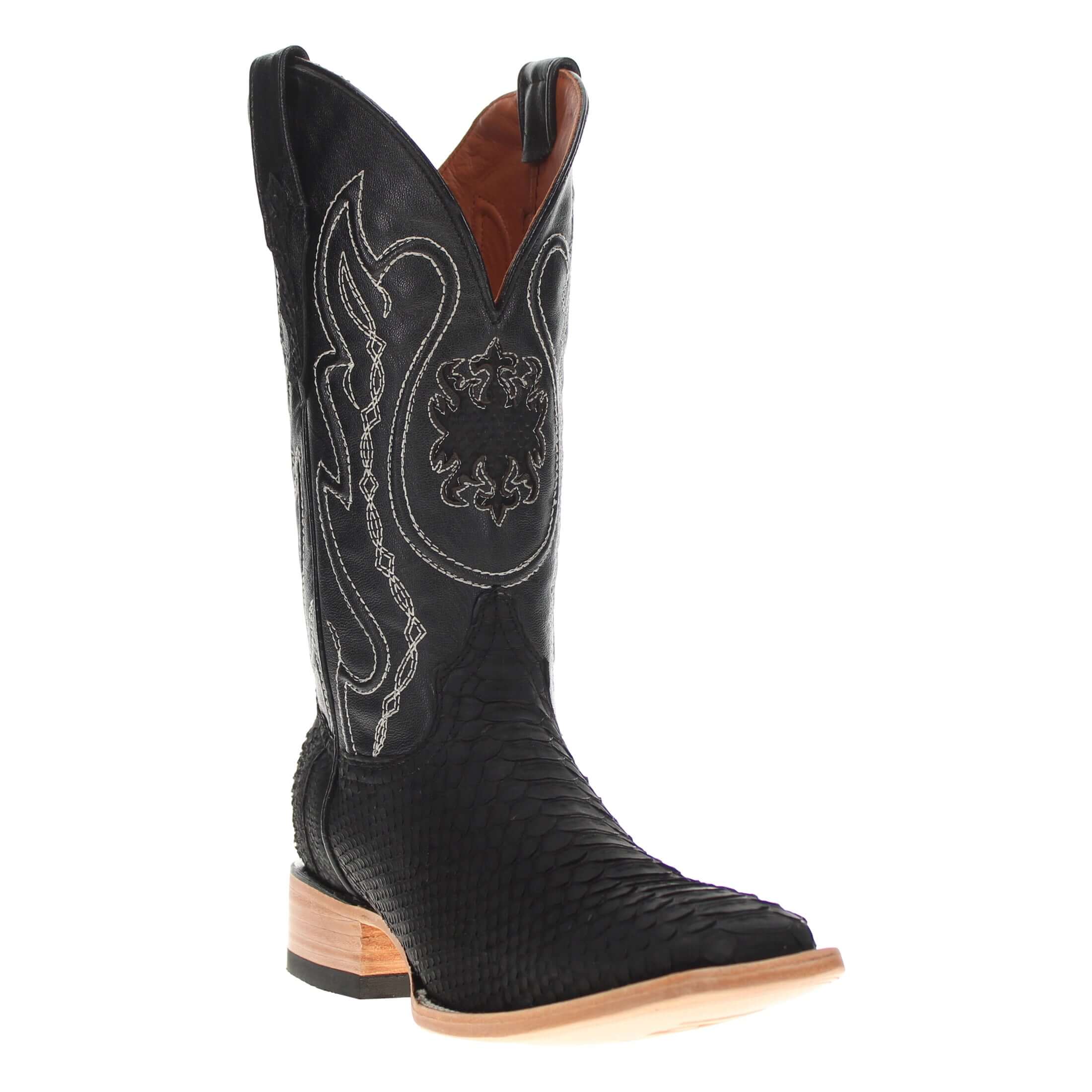 Mens Black Python Snake Leather Square Toe Cowboy Boots by Vaccari Core