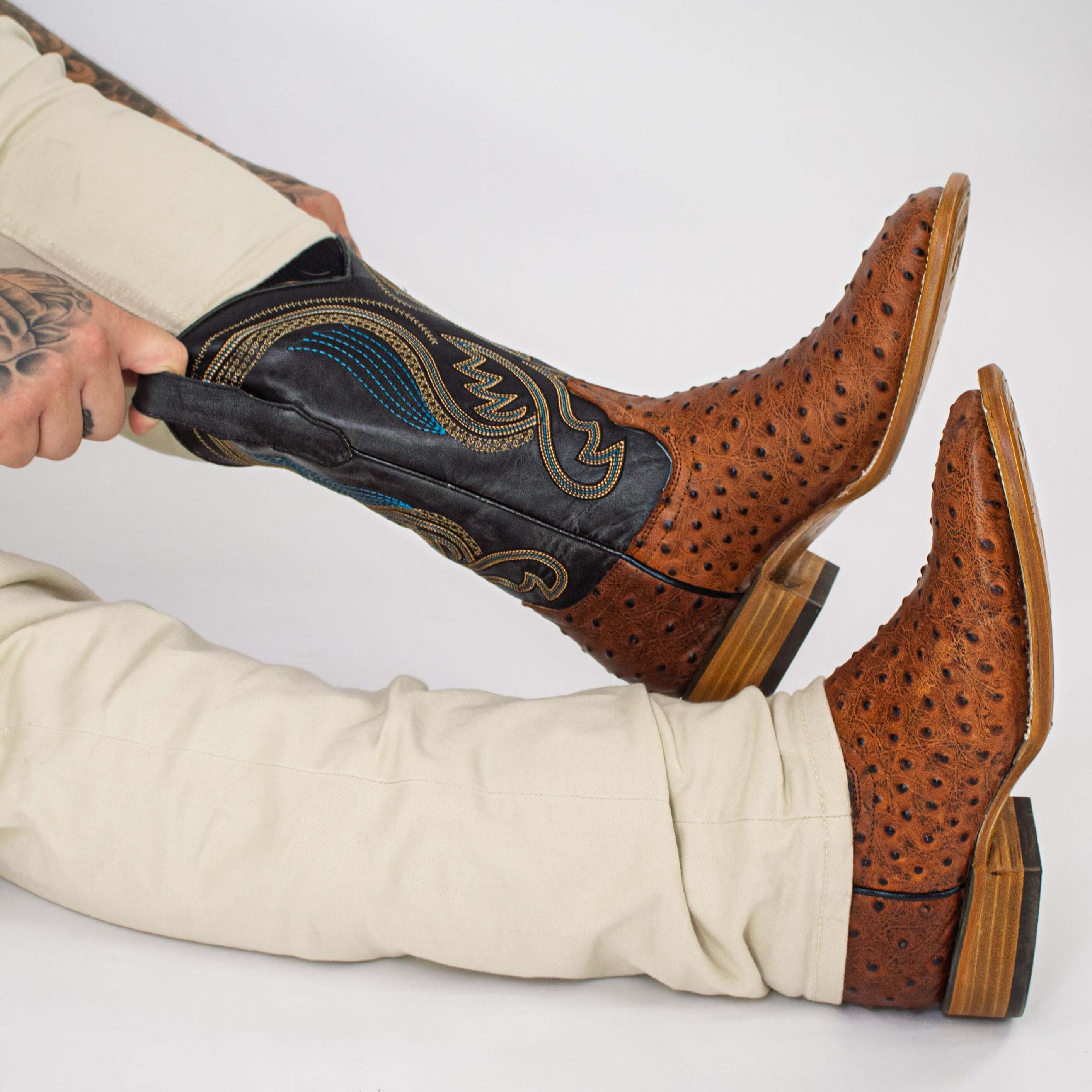 Men's Cognac Orstich Print Cowboy Boots Carson by Vaccari Core