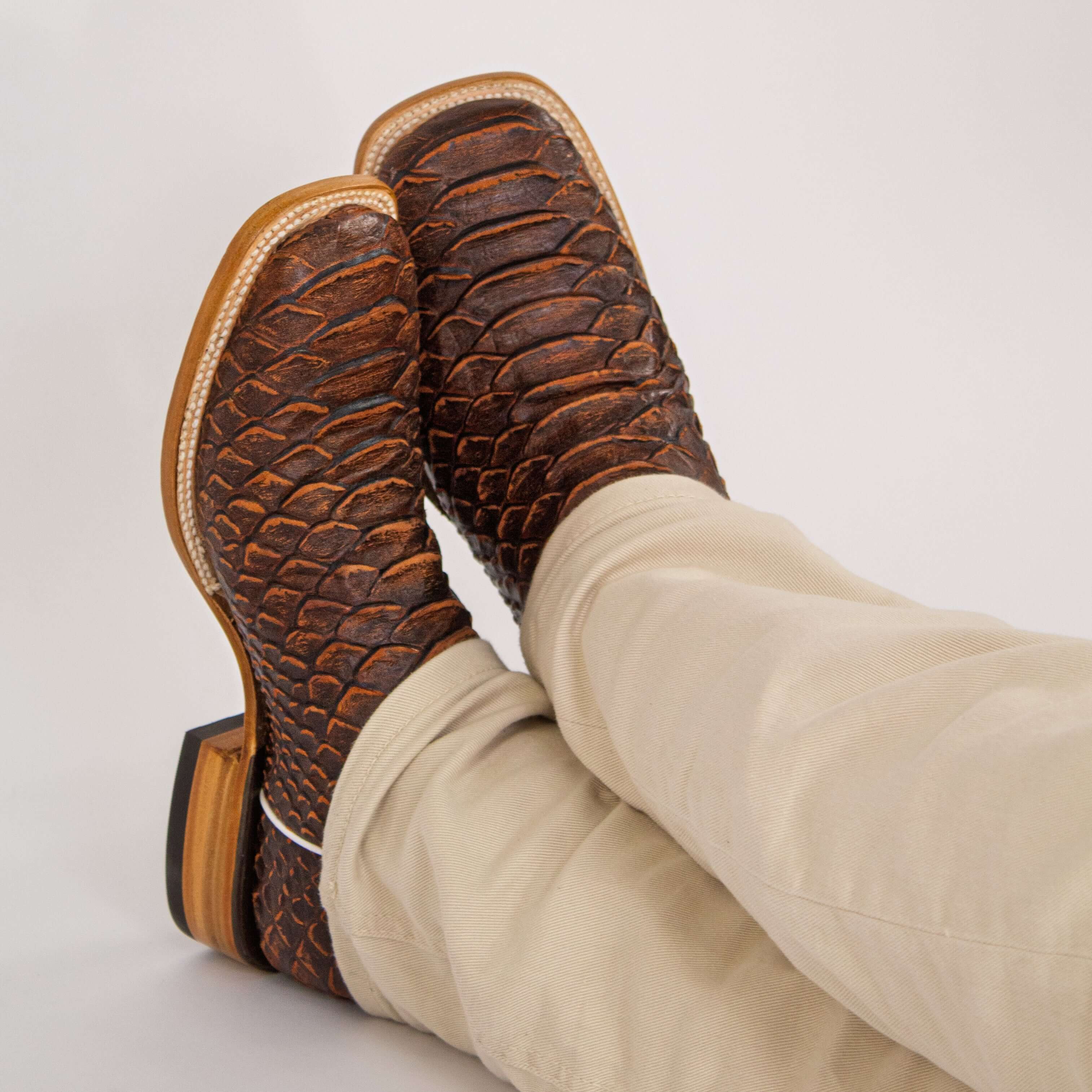 Men's Mocha Python Print Cowboy Boots Chase by Vaccari Core