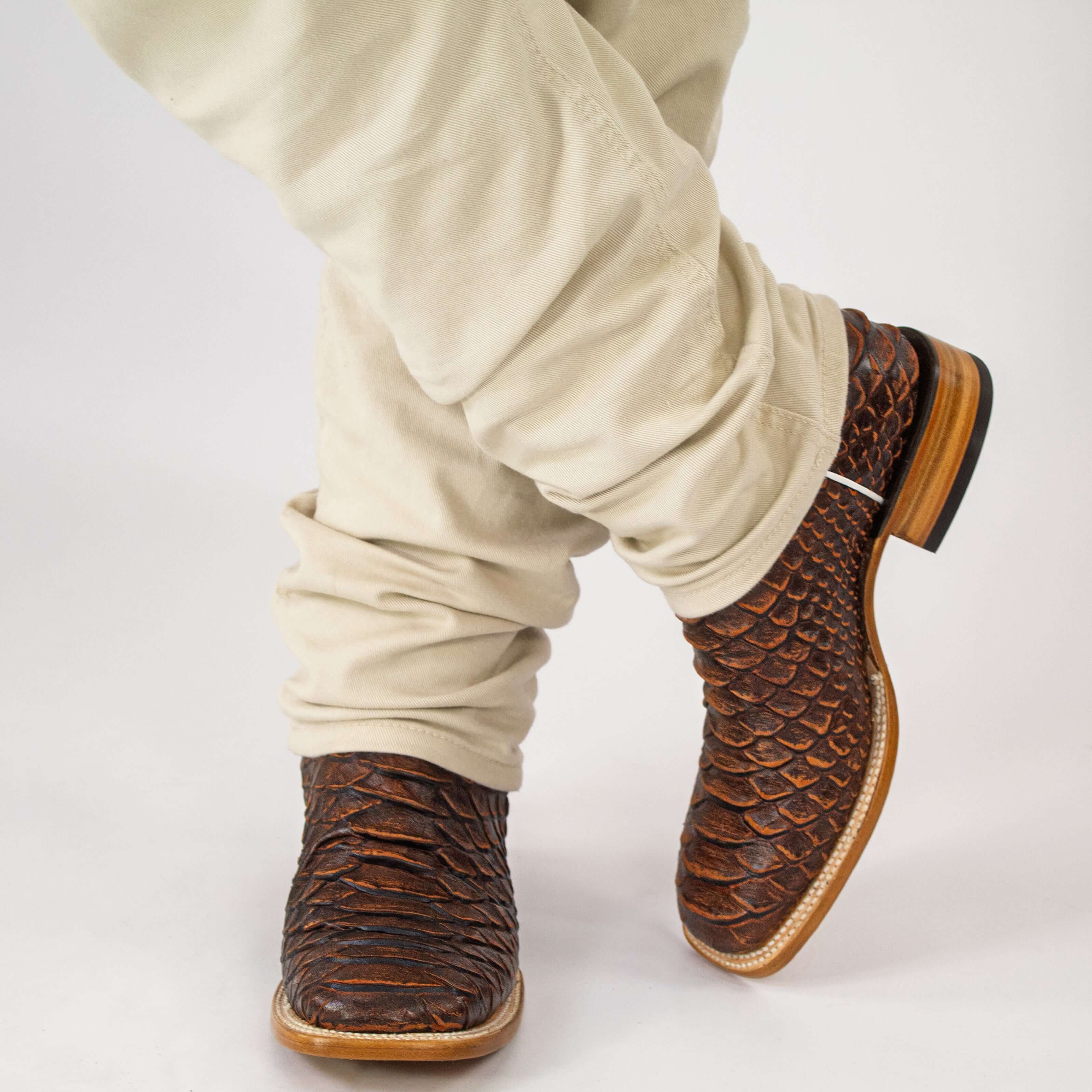 Men's Mocha Python Print Cowboy Boots Chase by Vaccari Core