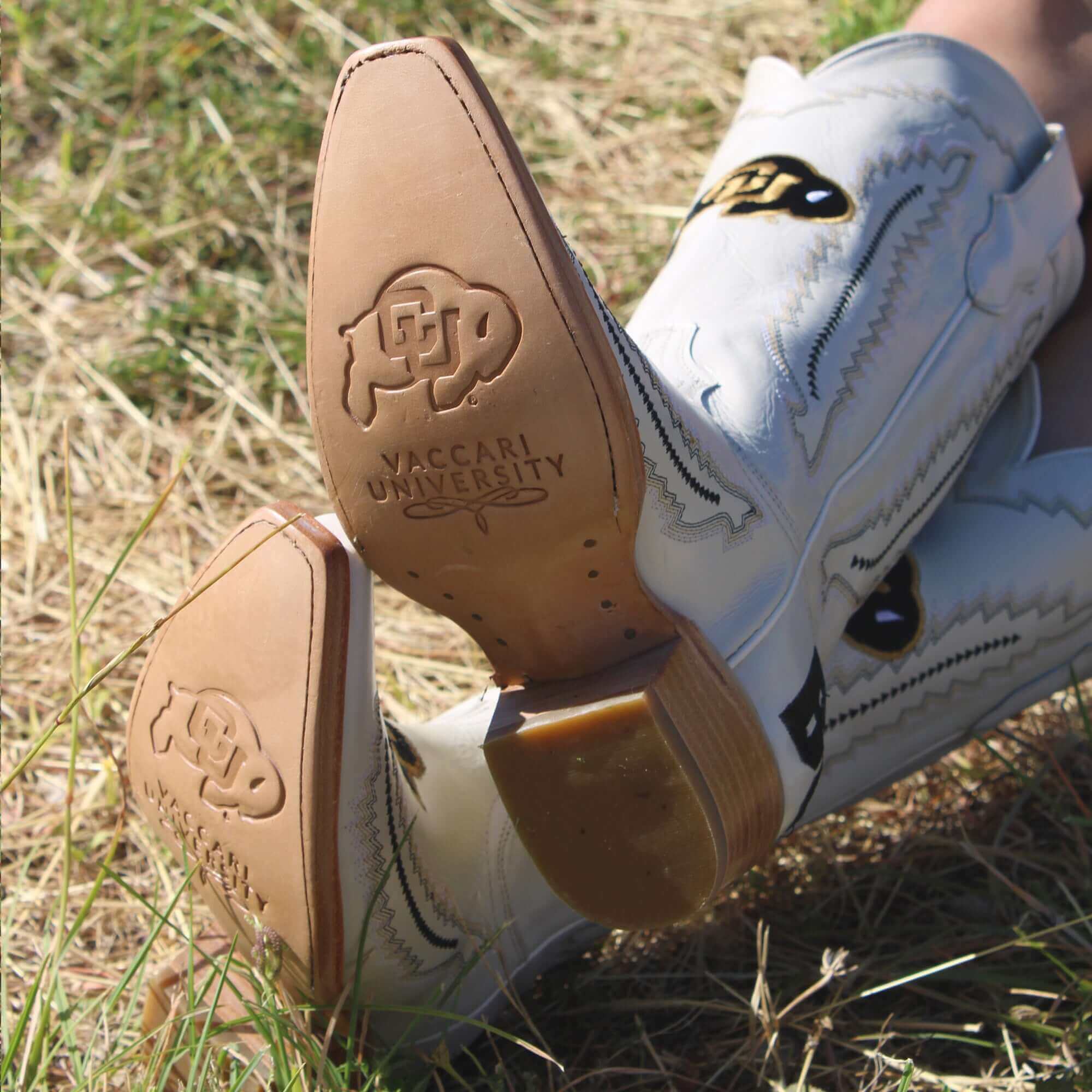 Women's University of Colorado Bone Leather Snip Toe Cowgirl Boots by Vaccari