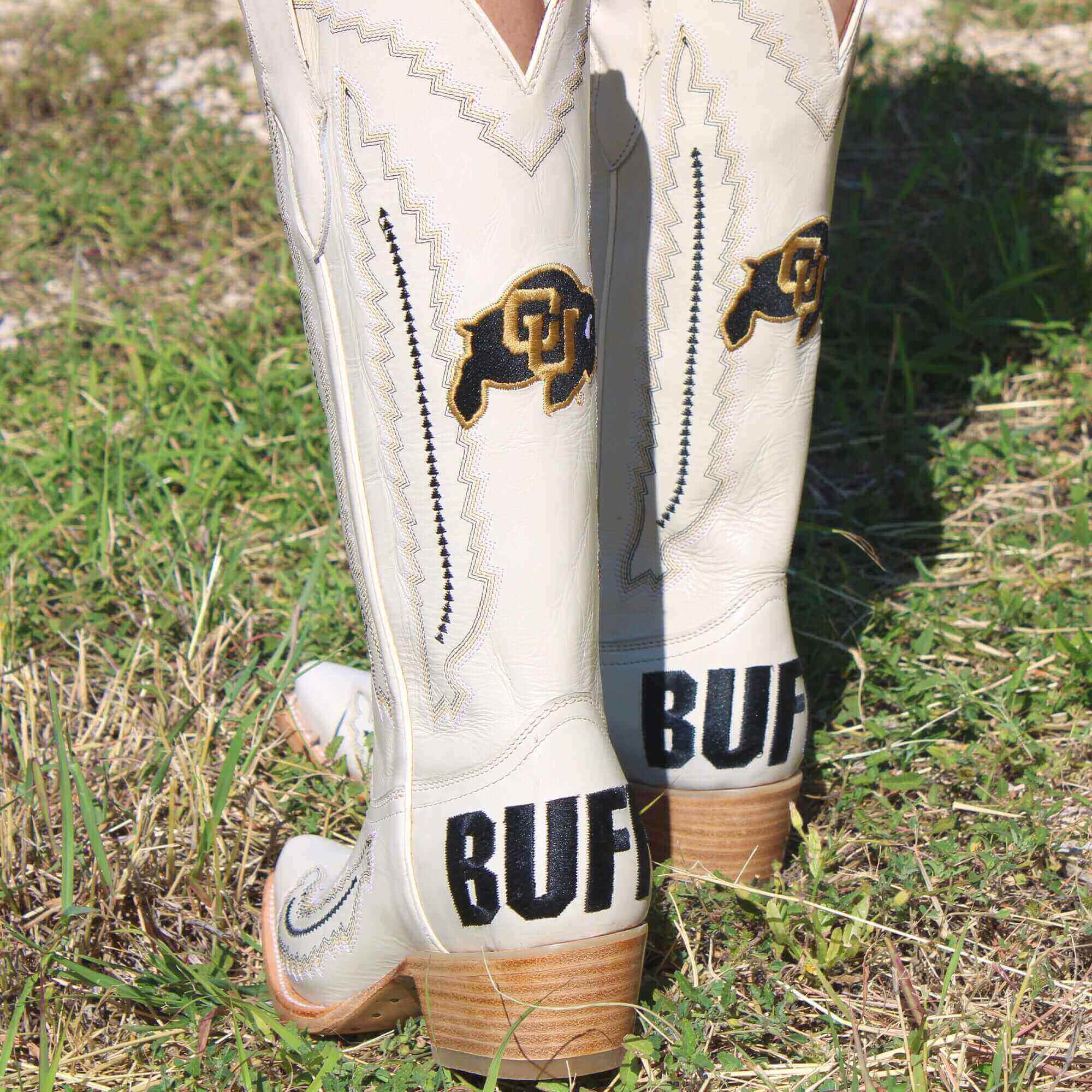 Women's University of Colorado Bone Leather Snip Toe Cowgirl Boots by Vaccari