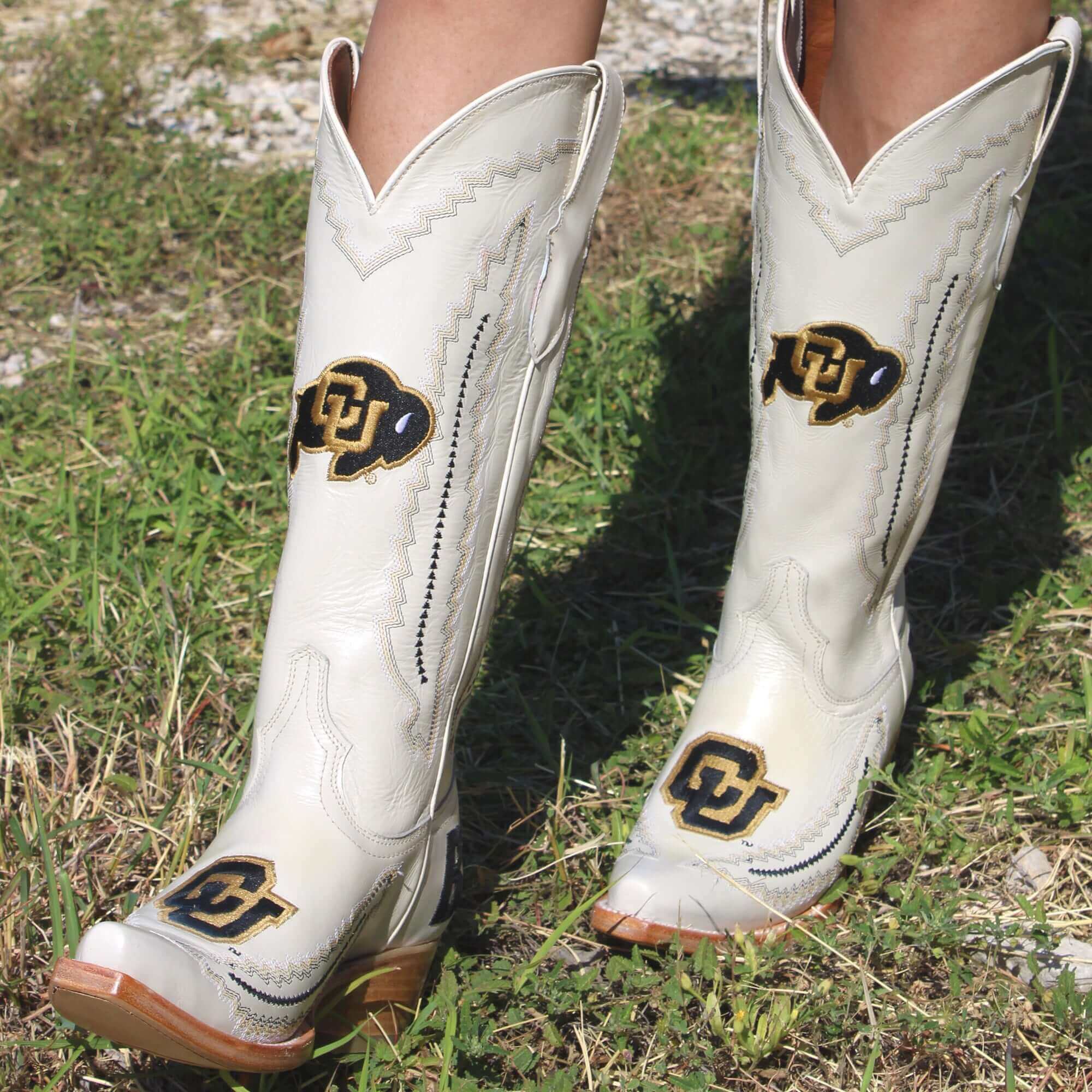 Women's University of Colorado Bone Leather Snip Toe Cowgirl Boots by Vaccari