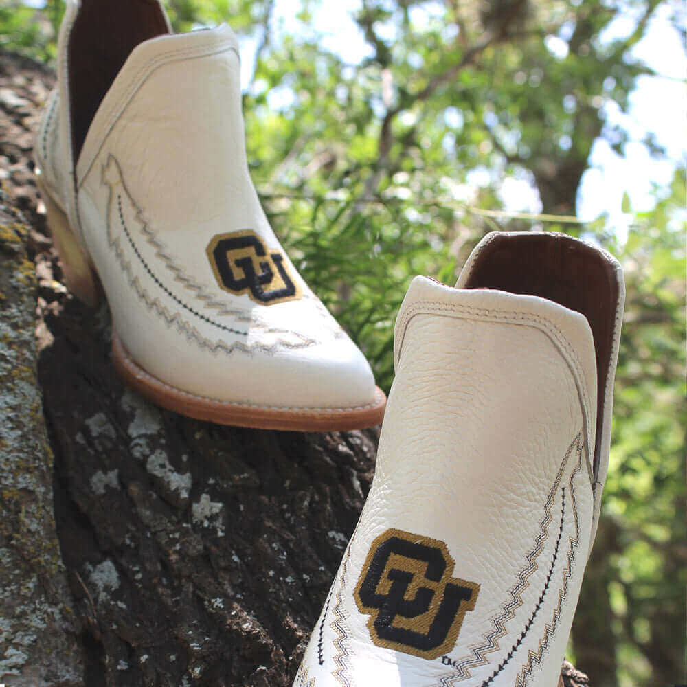 Women's University of Colorado White Cowgirl Booties Natlaie by Vaccari University