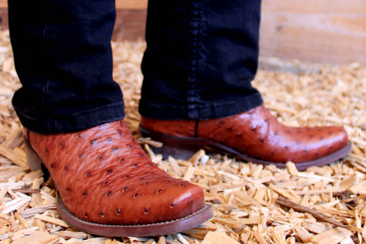 Men's Cognac Ostrich Cowboy Boots Henry by Vaccari Core