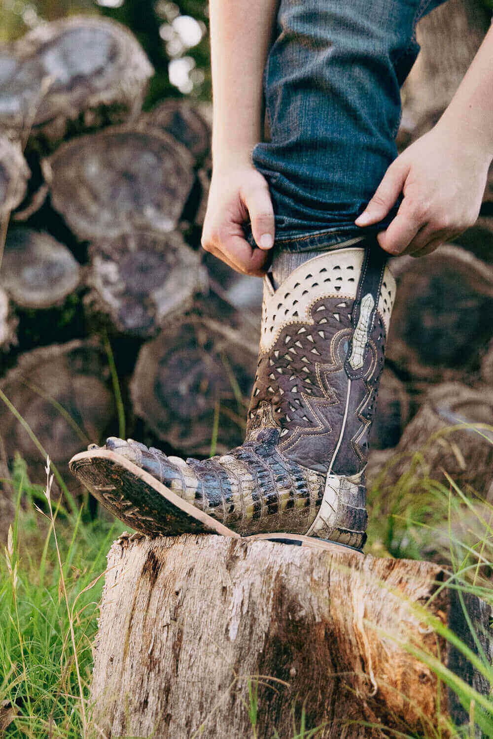 Natrual American Alligator Men's Cowboy Boots Axel by Vaccari Core