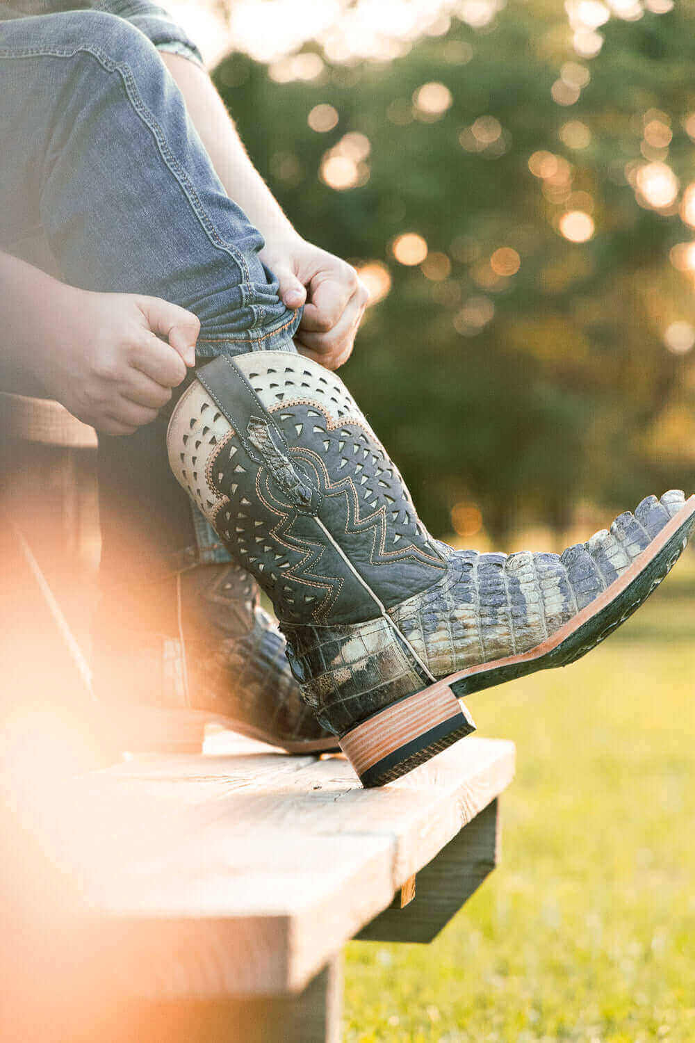 Natrual American Alligator Men's Cowboy Boots Axel by Vaccari Core