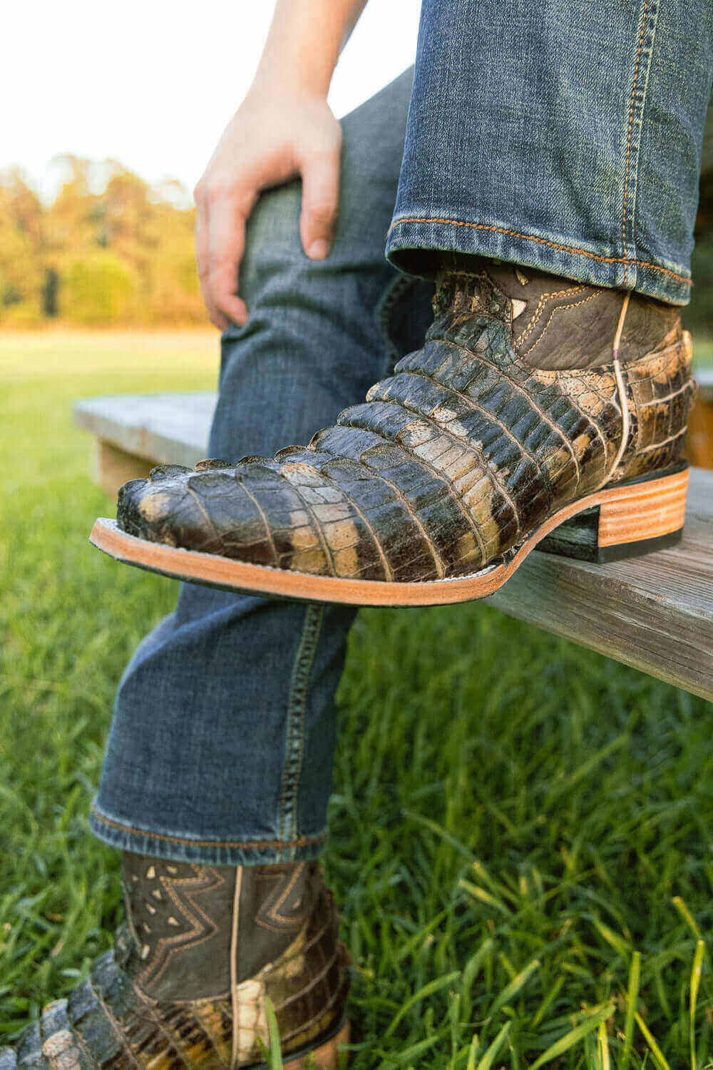 Natrual American Alligator Men's Cowboy Boots Axel by Vaccari Core