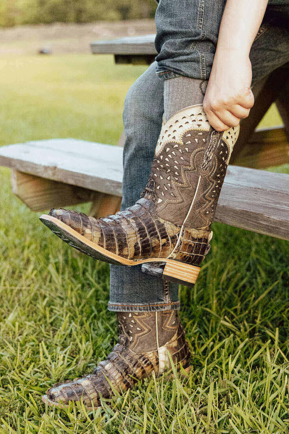 Natrual American Alligator Men's Cowboy Boots Axel by Vaccari Core
