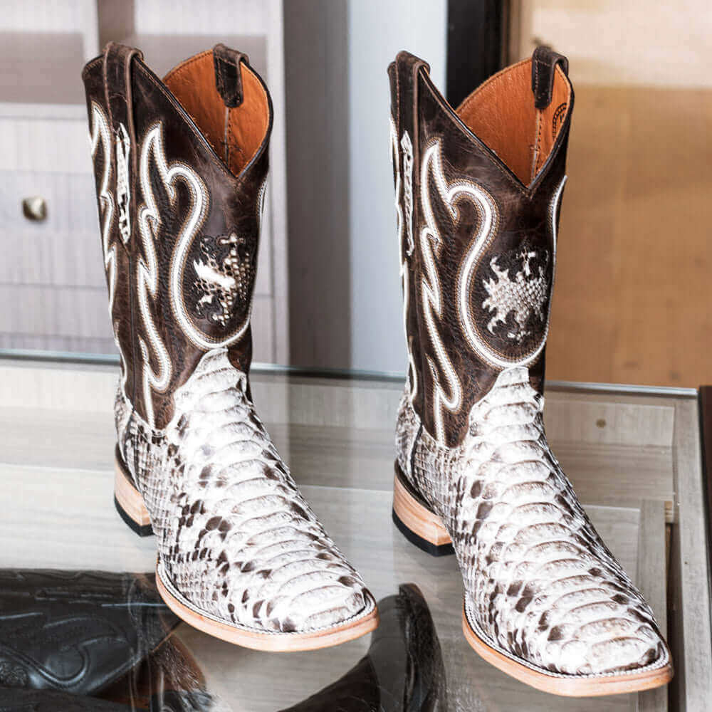 Men's Natural Python Cowboy Boots Crockett by Vaccari Core