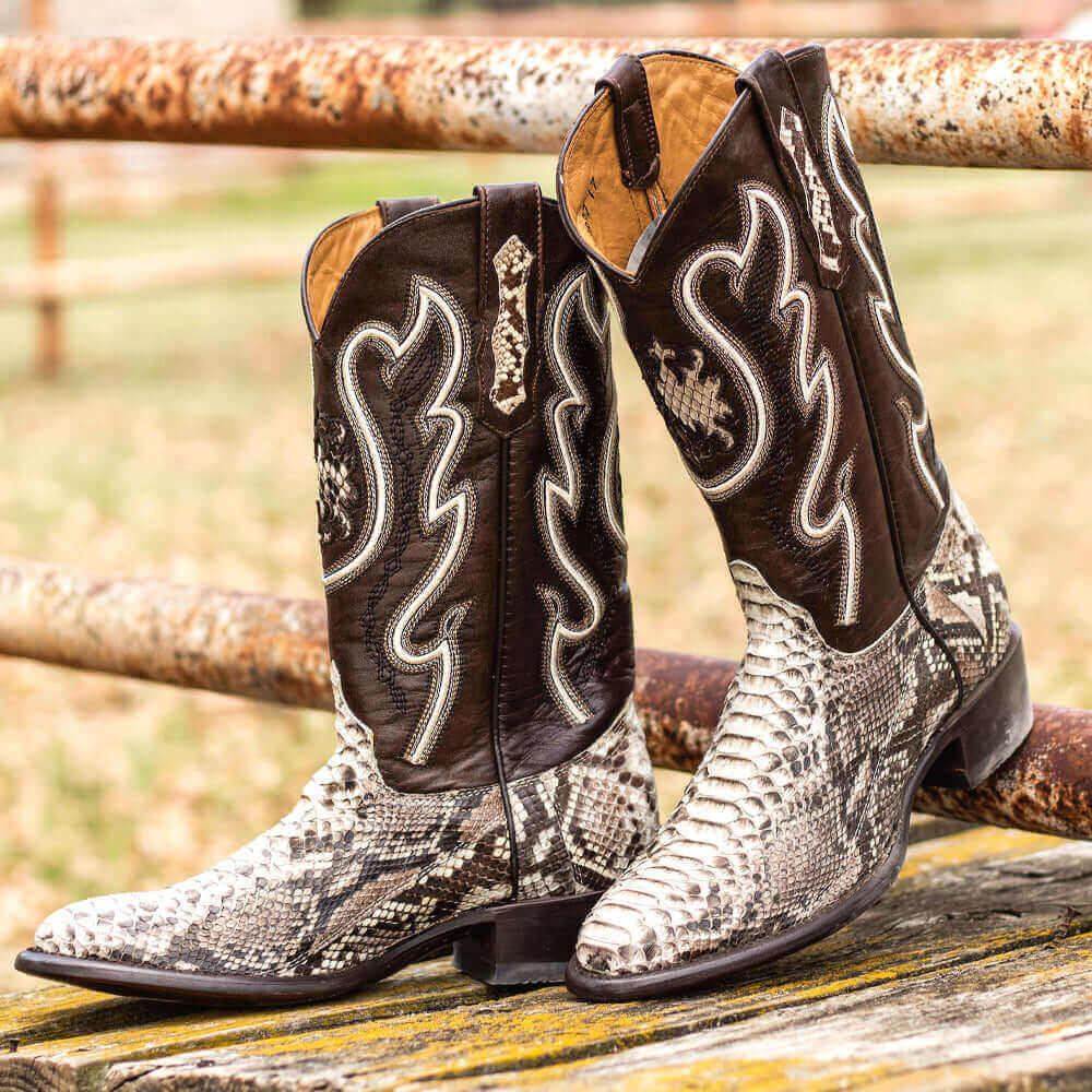 Men's Natural Python Cowboy Boots Crockett by Vaccari Core