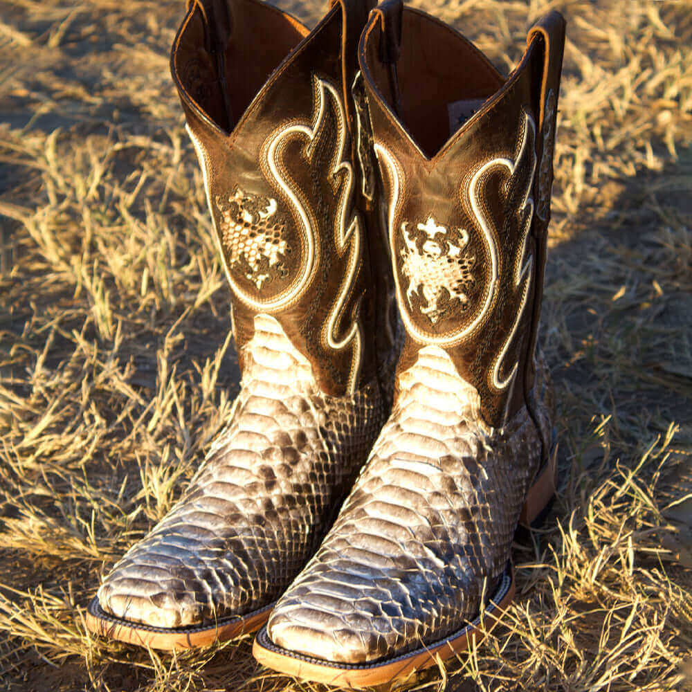 Men's Natural Python Cowboy Boots Crockett by Vaccari Core