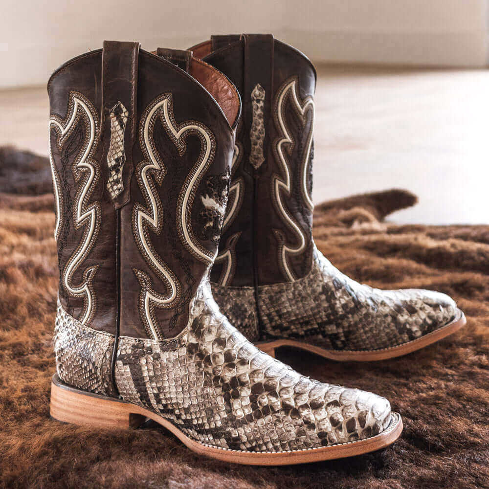 Men's Natural Python Cowboy Boots Crockett by Vaccari Core