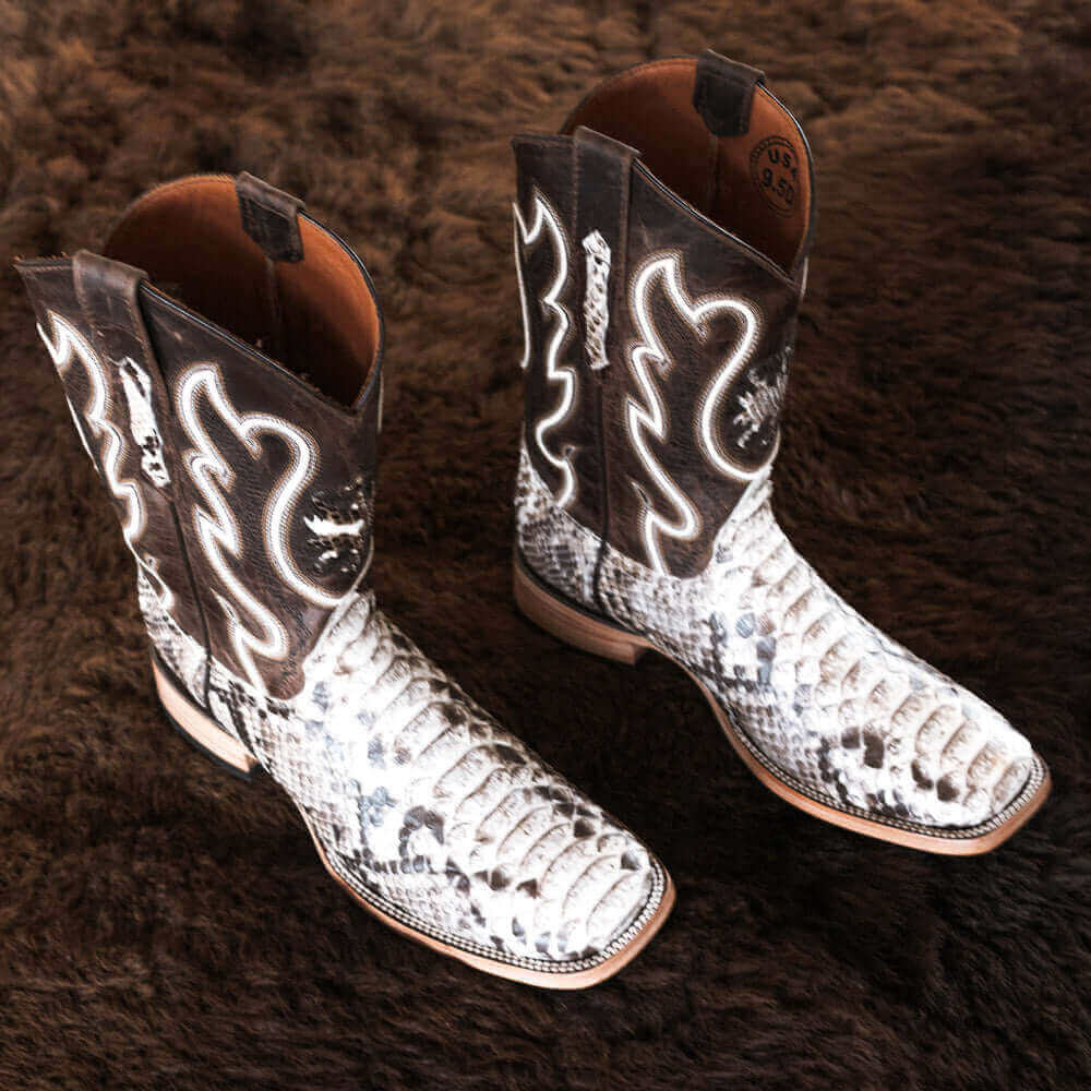 Men's Natural Python Cowboy Boots Crockett by Vaccari Core