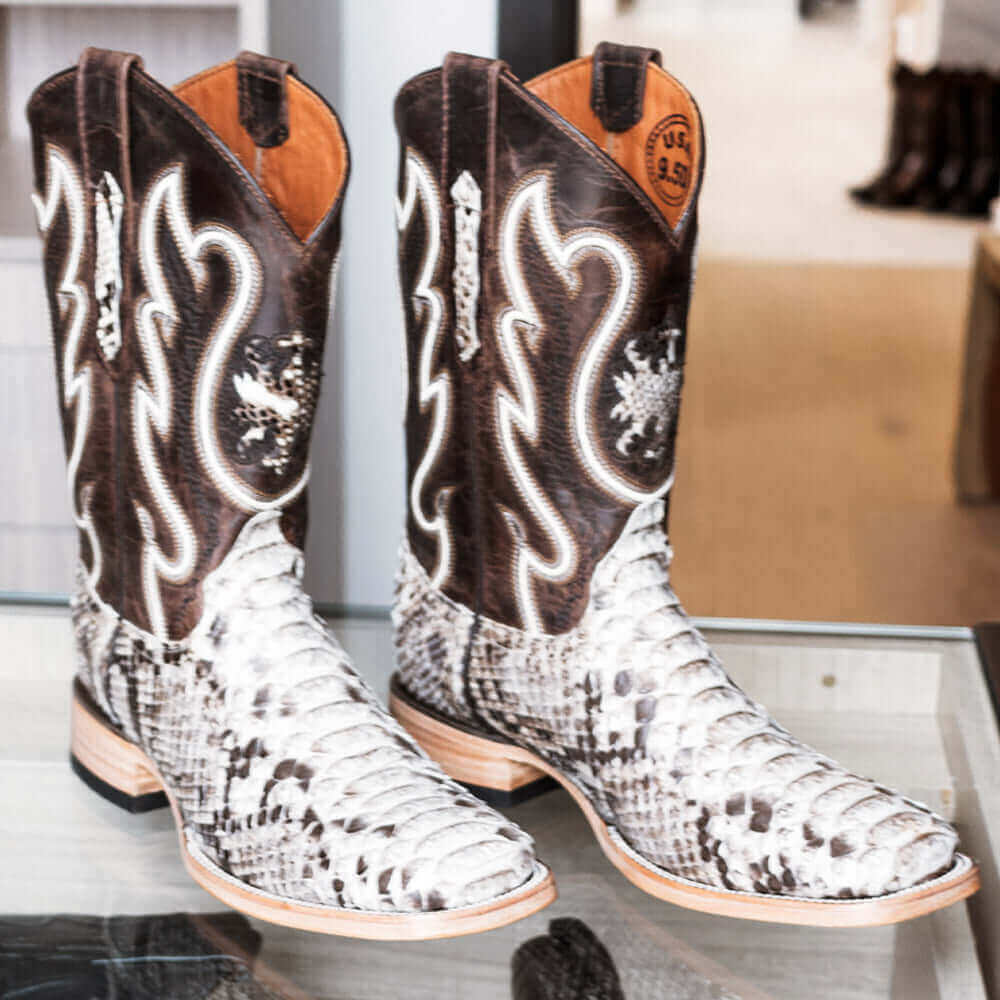 Men's Natural Python Cowboy Boots Crockett by Vaccari Core
