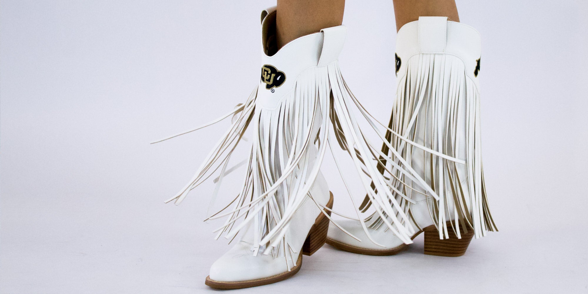 Women's University of Colorado White Fringe Cowgirl Boots Kacey by V by Vaccari