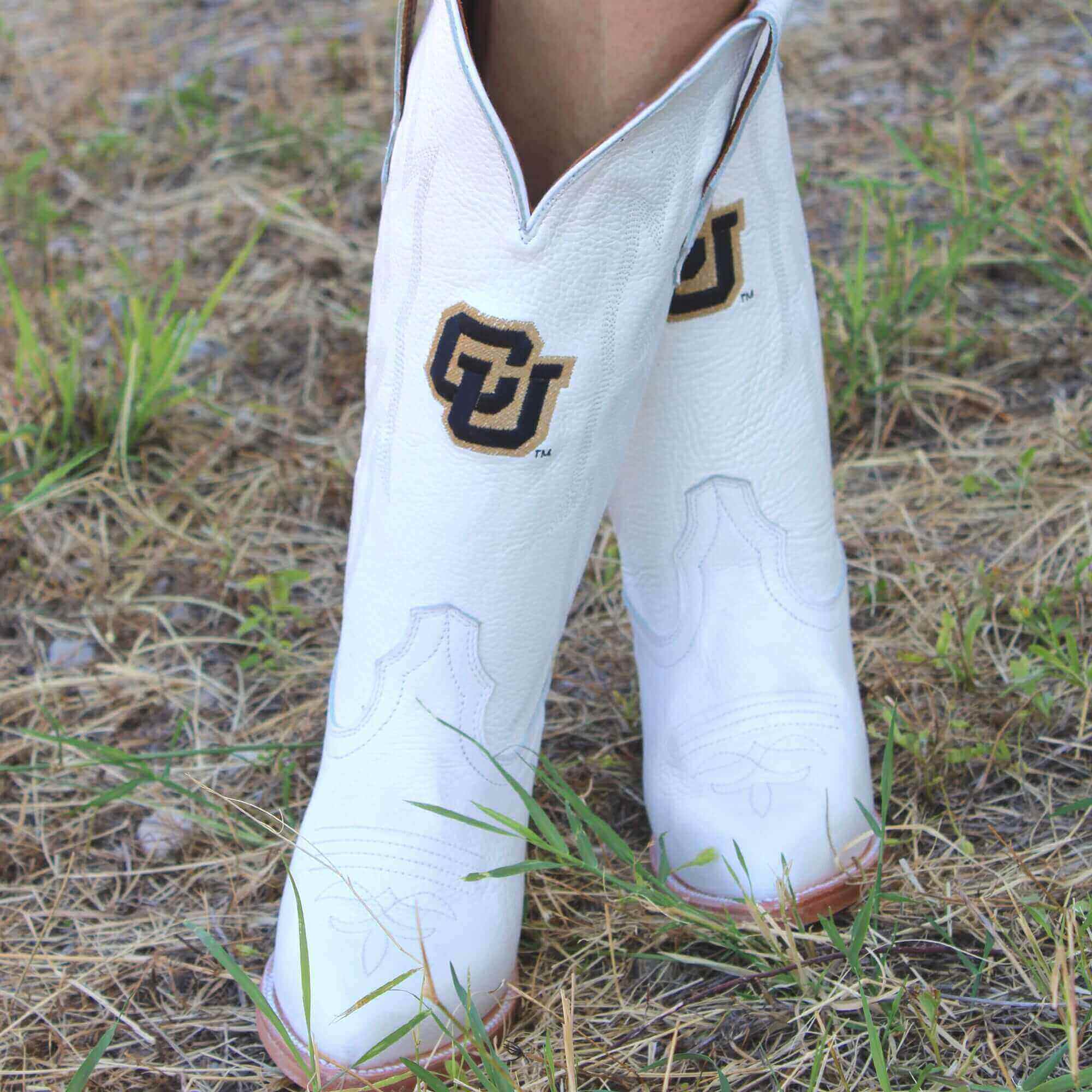 Women's University of Colorado All White Pointed Toe Cowgirl Boots Leighton Vaccari University