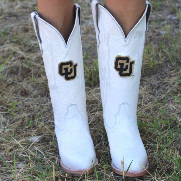 Women's University of Colorado All White Pointed Toe Cowgirl Boots Leighton Vaccari University