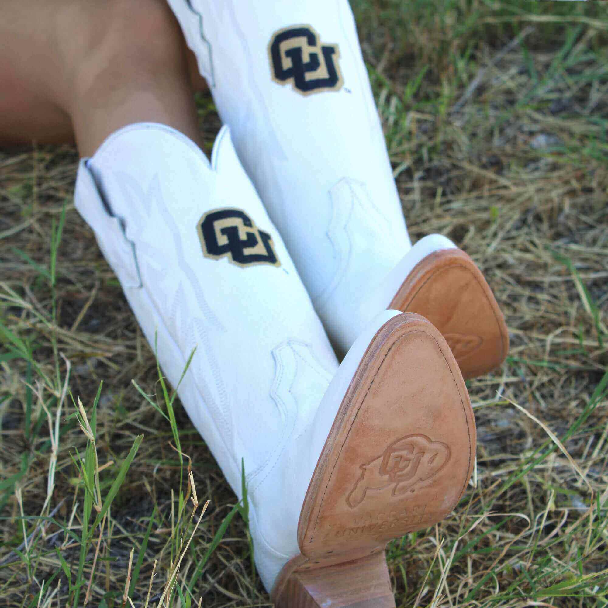 Women's University of Colorado All White Pointed Toe Cowgirl Boots Leighton Vaccari University