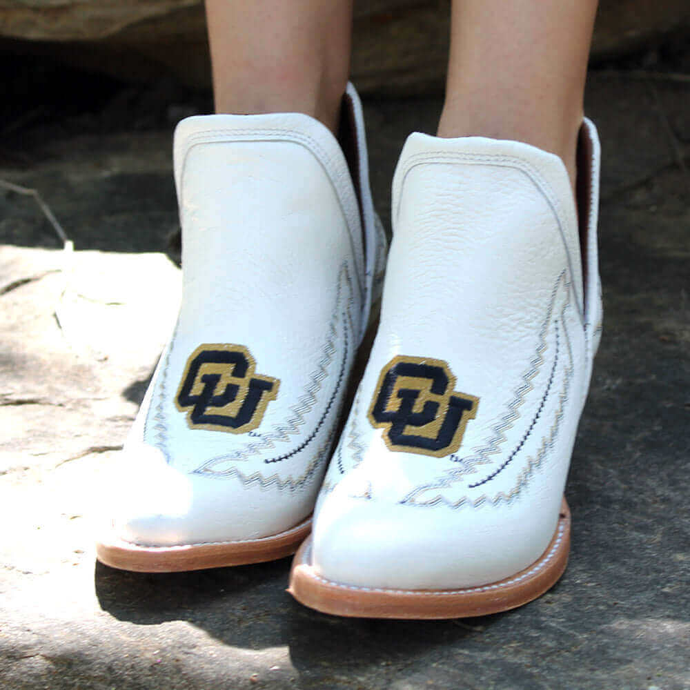 Women's University of Colorado White Cowgirl Booties Natlaie by Vaccari University