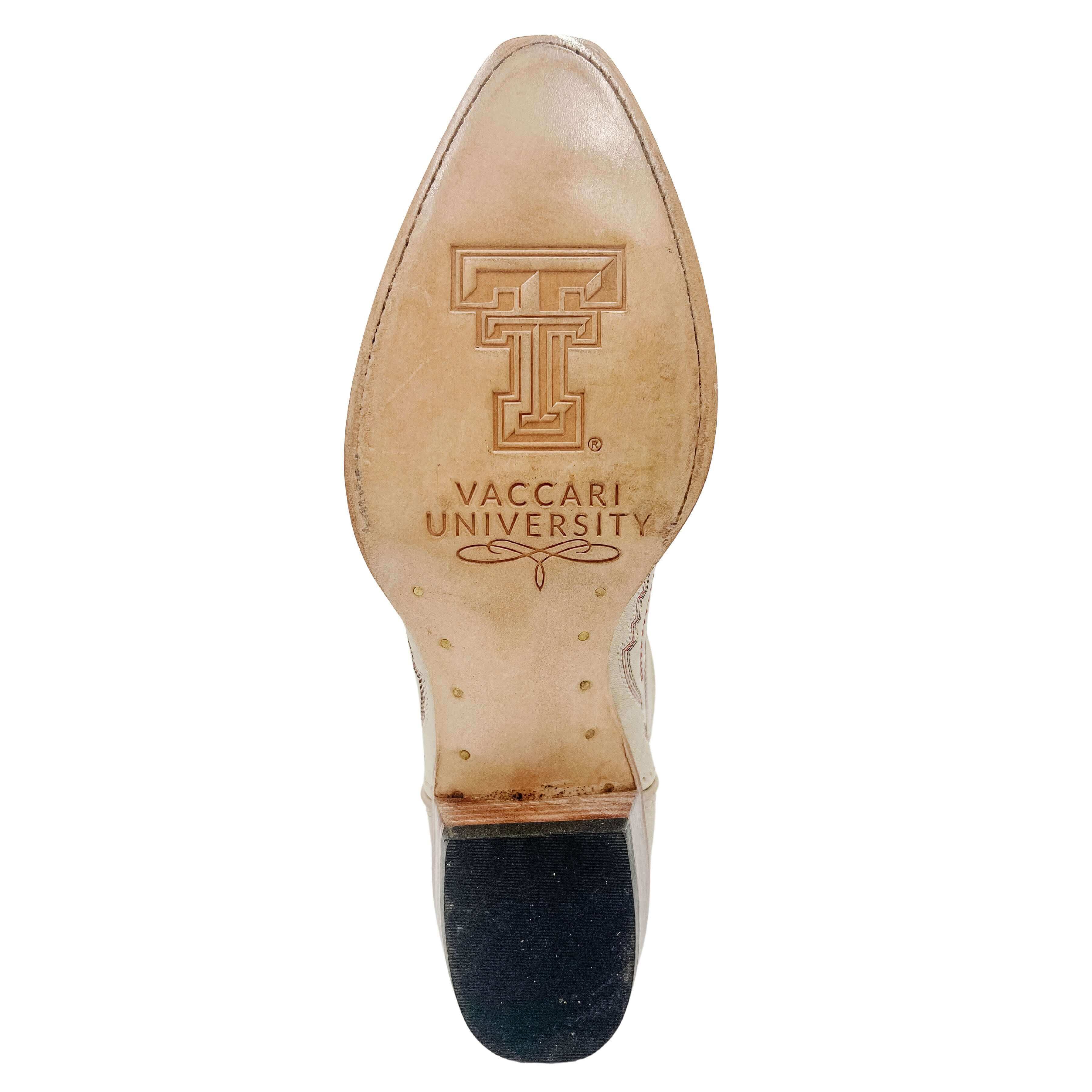 Women's Texas Tech Red Raiders Bone Leather Cowgirl Snip Toe Boots by Vaccari