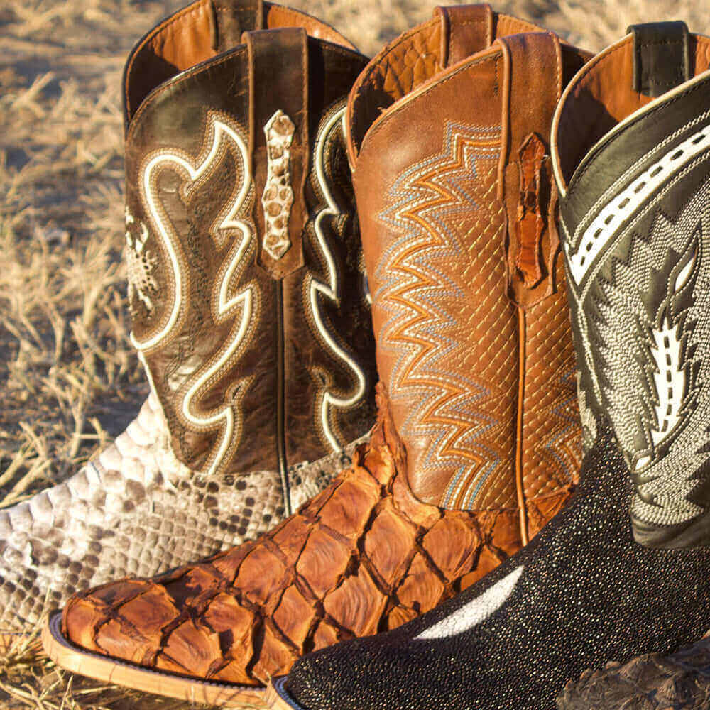 Mens Pecan Pirarucu Fish Leather Square Toe Cowboy Boots by Vaccari