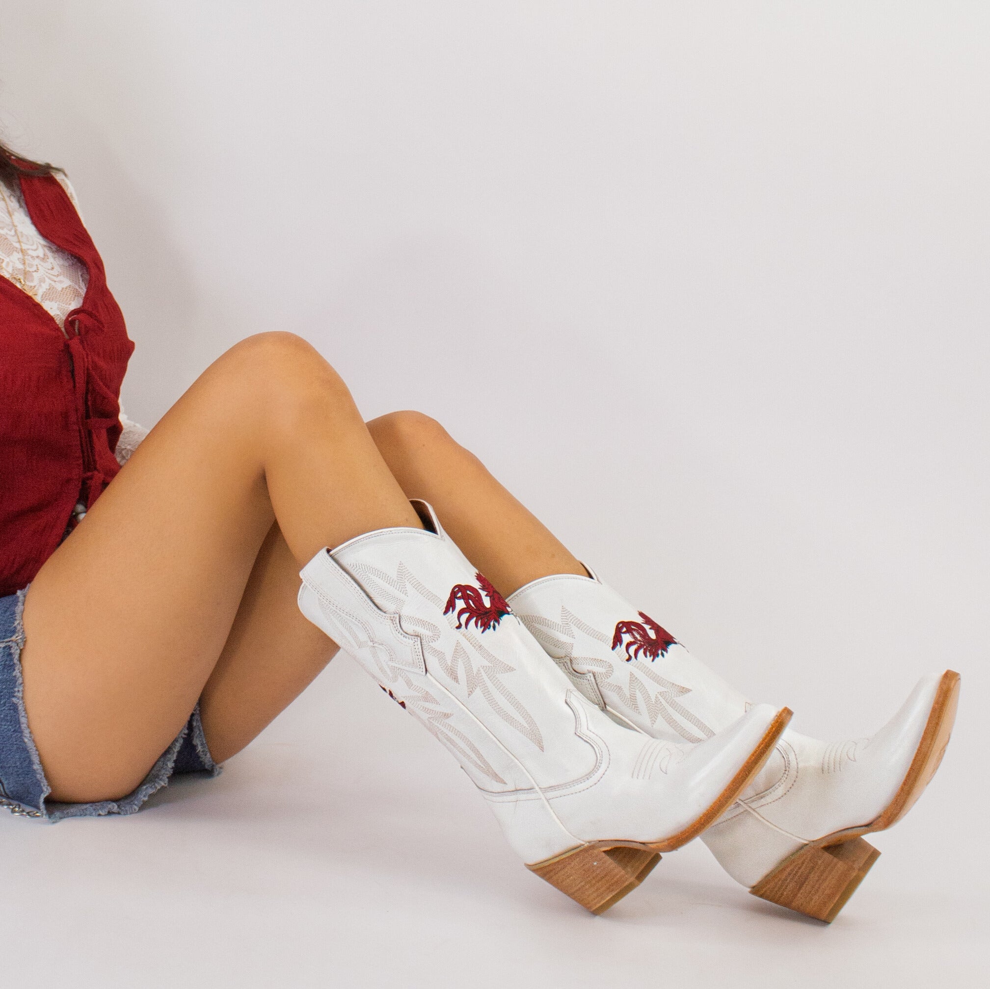 Women's University of South Carolina White Cowgirl Boots Leighton by Vaccari University
