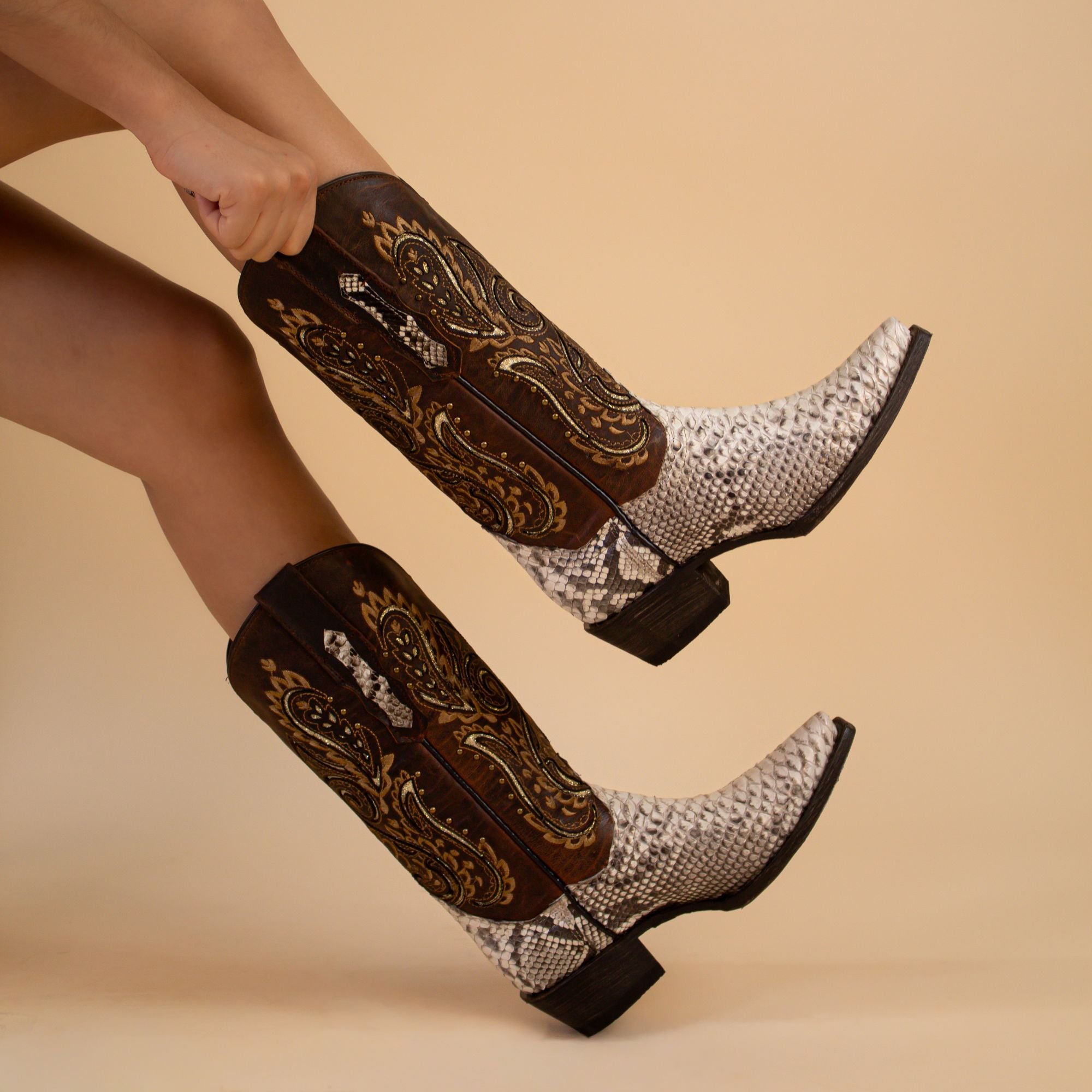 Women's Natural Python Snip Toe Western Boot by Vaccari