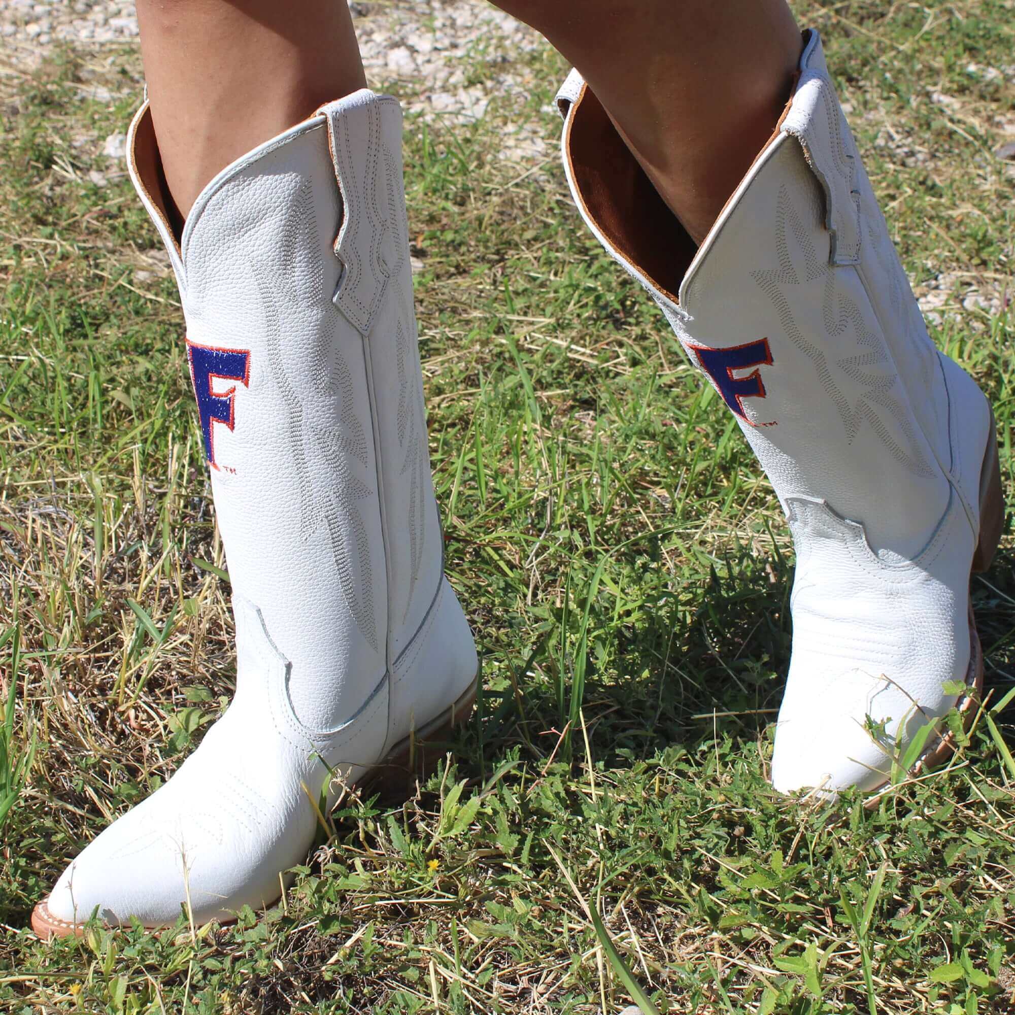 Women's University of Florida Gators All White Pointed Toe Cowgirl Boots Leighton by Vaccari