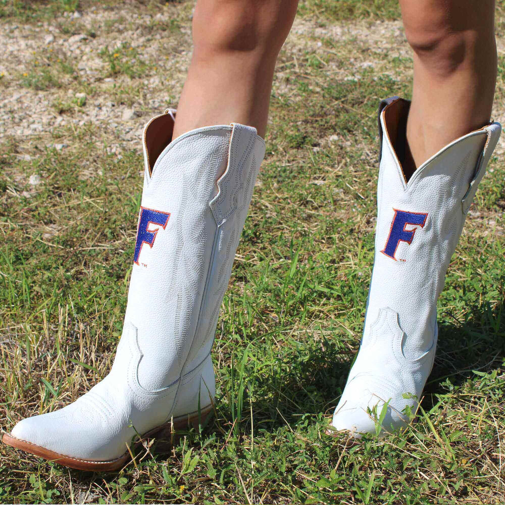 Women's University of Florida Gators All White Pointed Toe Cowgirl Boots Leighton by Vaccari