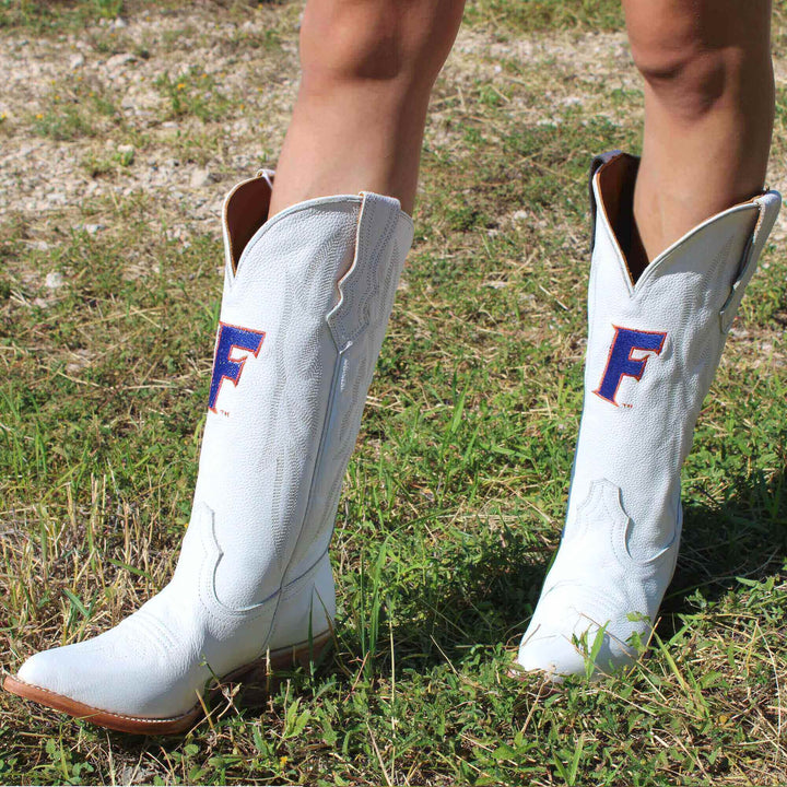 Women's University of Florida Gators All White Pointed Toe Cowgirl Boots Leighton by Vaccari