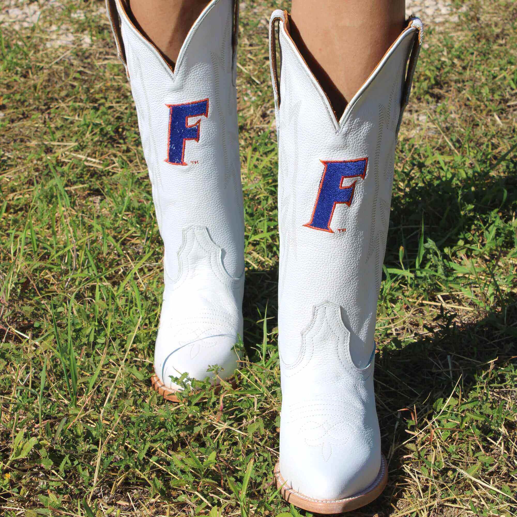 Women's University of Florida Gators All White Pointed Toe Cowgirl Boots Leighton by Vaccari