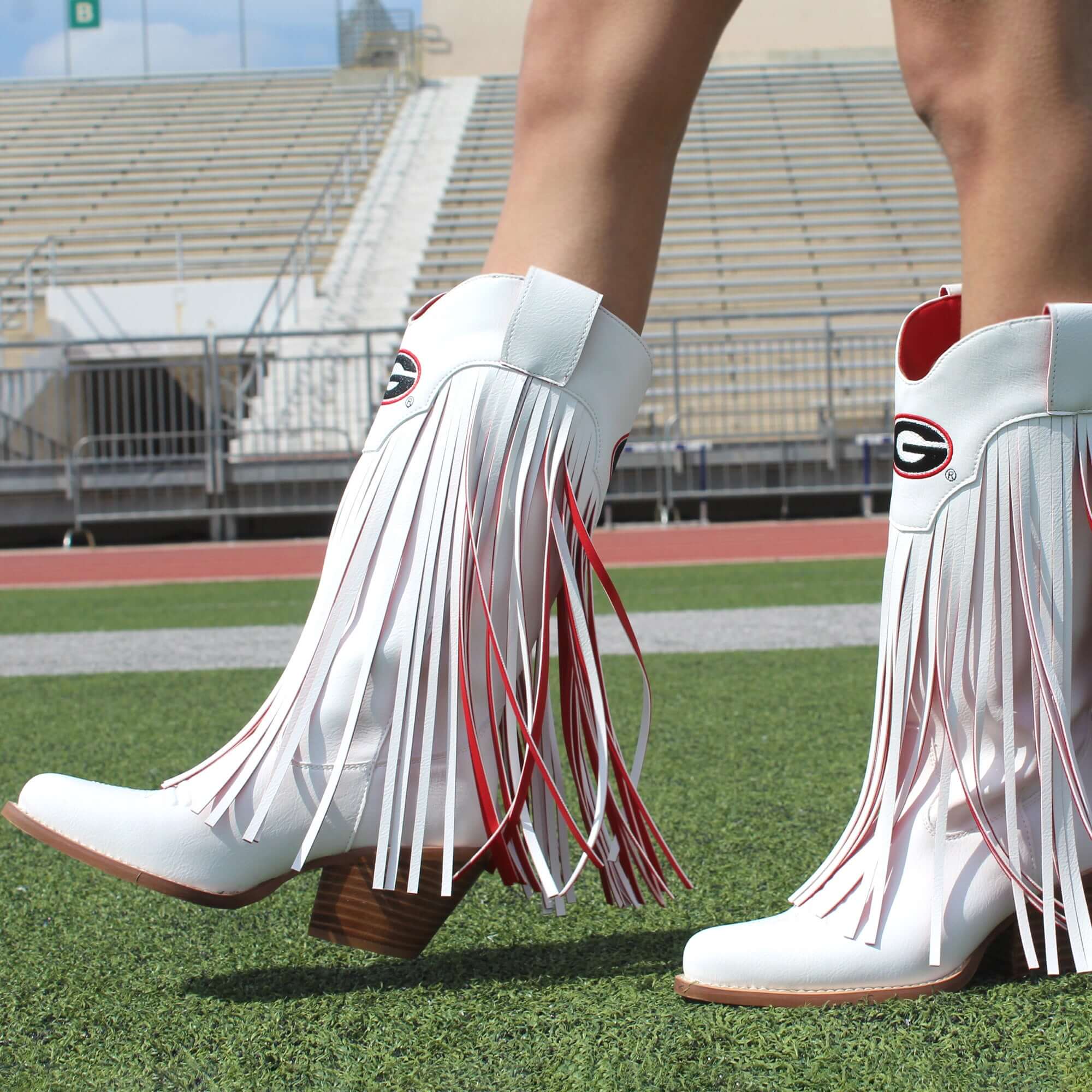 University of Georiga Kacey White Fringe Boot by V By Vaccari