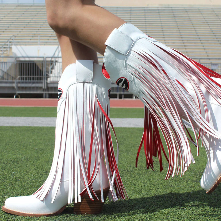 University of Georiga Kacey White Fringe Boot by V By Vaccari