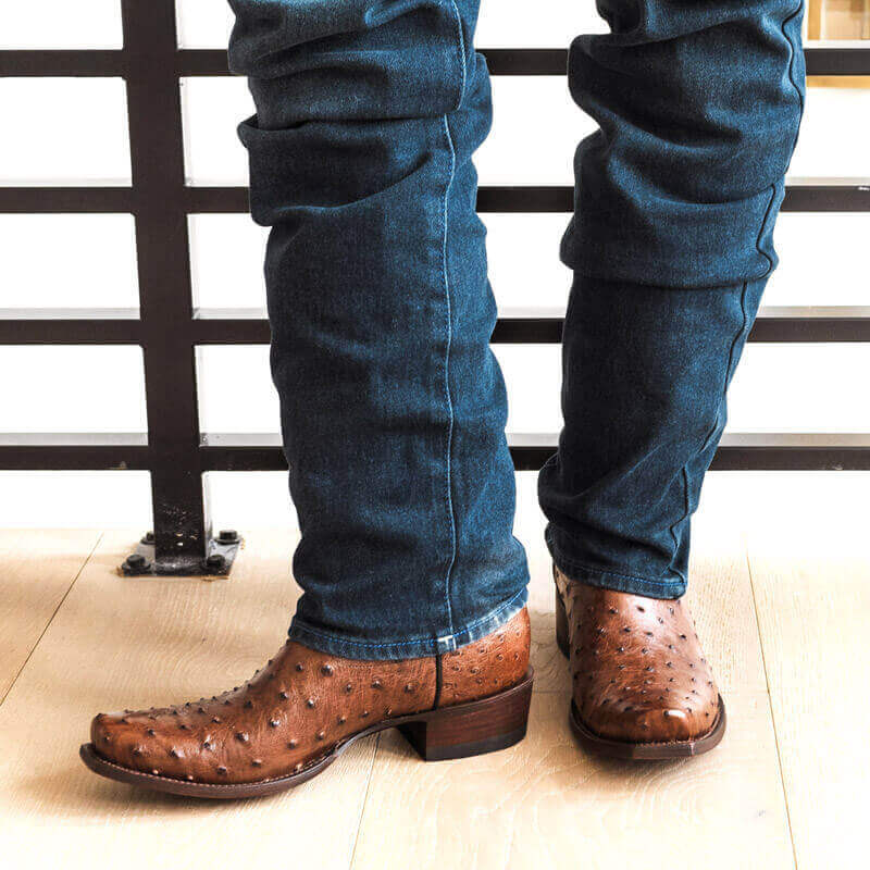 Men's Mocha Ostrich Cowboy Boots Henry by Vaccari Core