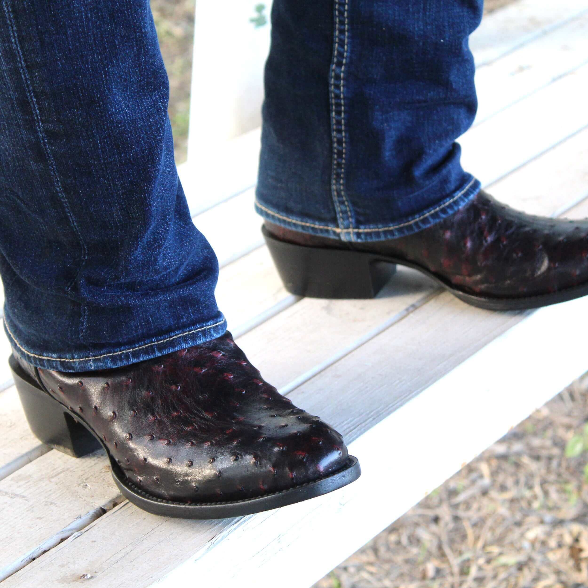 Men's Black Cherry Ostrich Cowboy Boots Henry by Vaccari Core