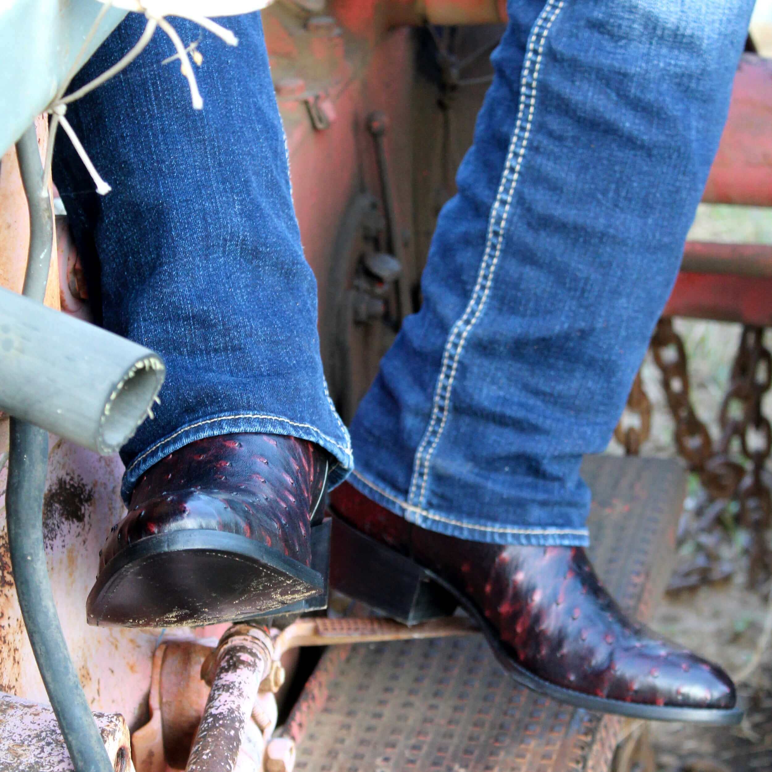 Men's Black Cherry Ostrich Cowboy Boots Henry by Vaccari Core