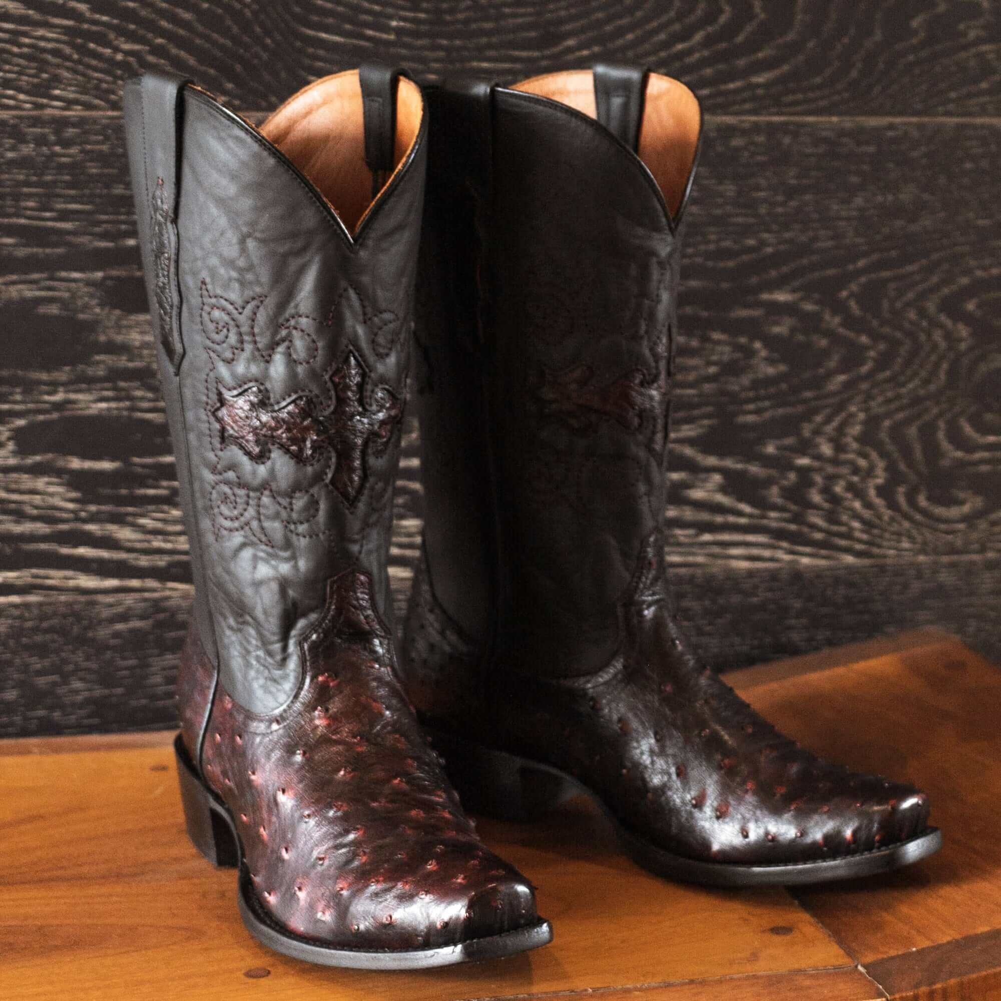 Men's Black Cherry Ostrich Cowboy Boots Henry by Vaccari Core