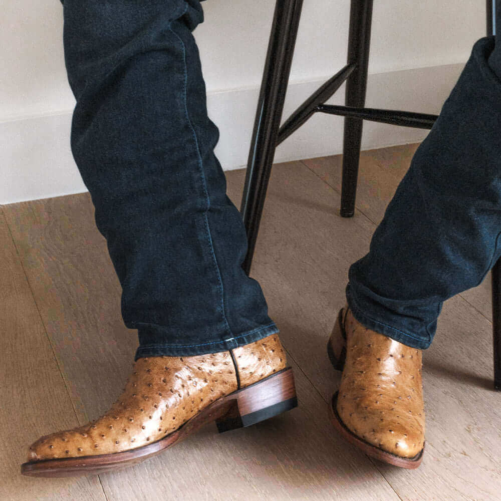 Men's Tan Ostrich Cowboy Boots Henry by Vaccari Core
