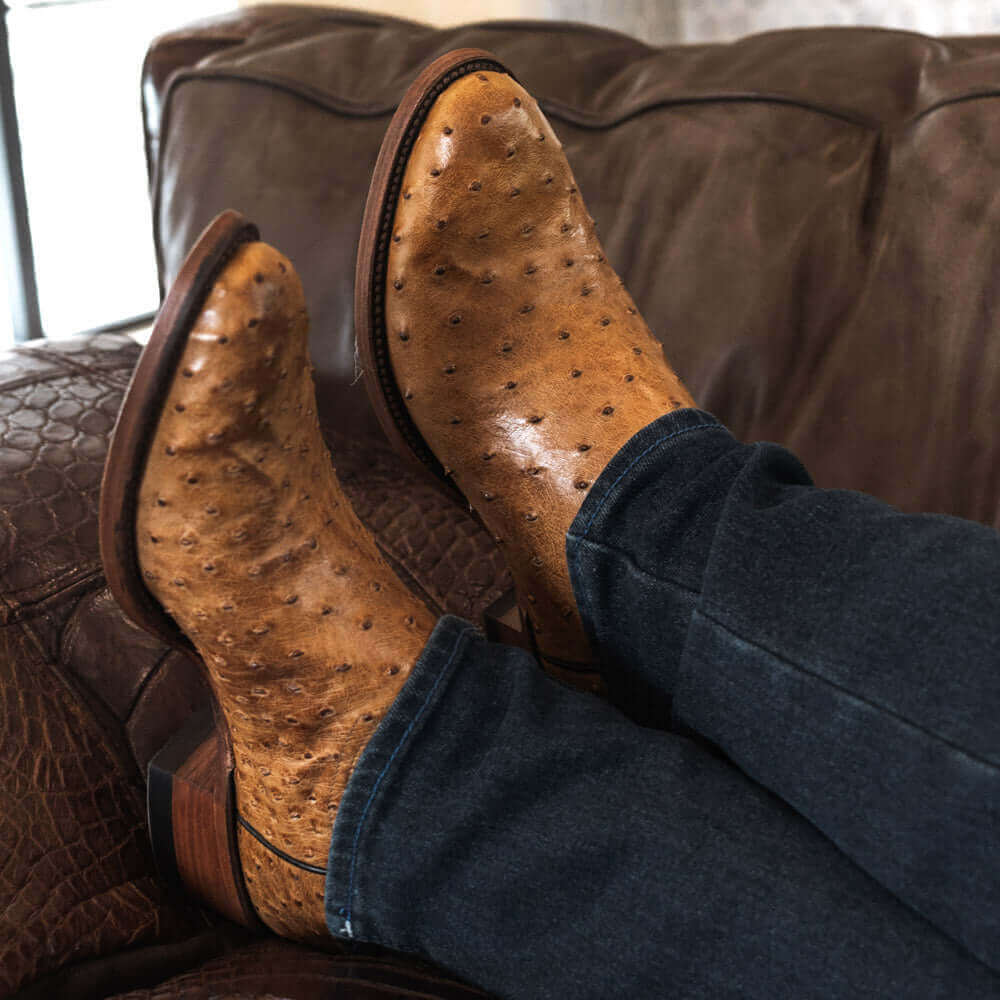 Men's Tan Ostrich Cowboy Boots Henry by Vaccari Core